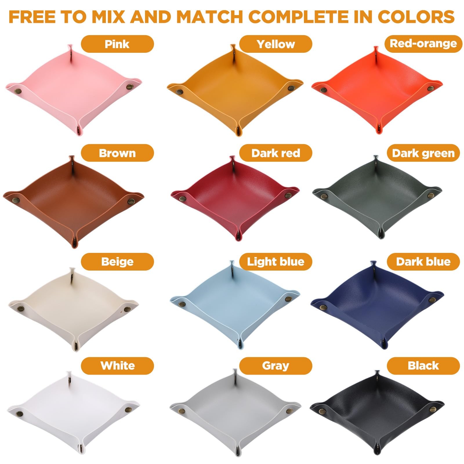 Pafeooui 12 Pcs PU Leather Valet Tray, Foldable Catchall Medium, 12 Colors