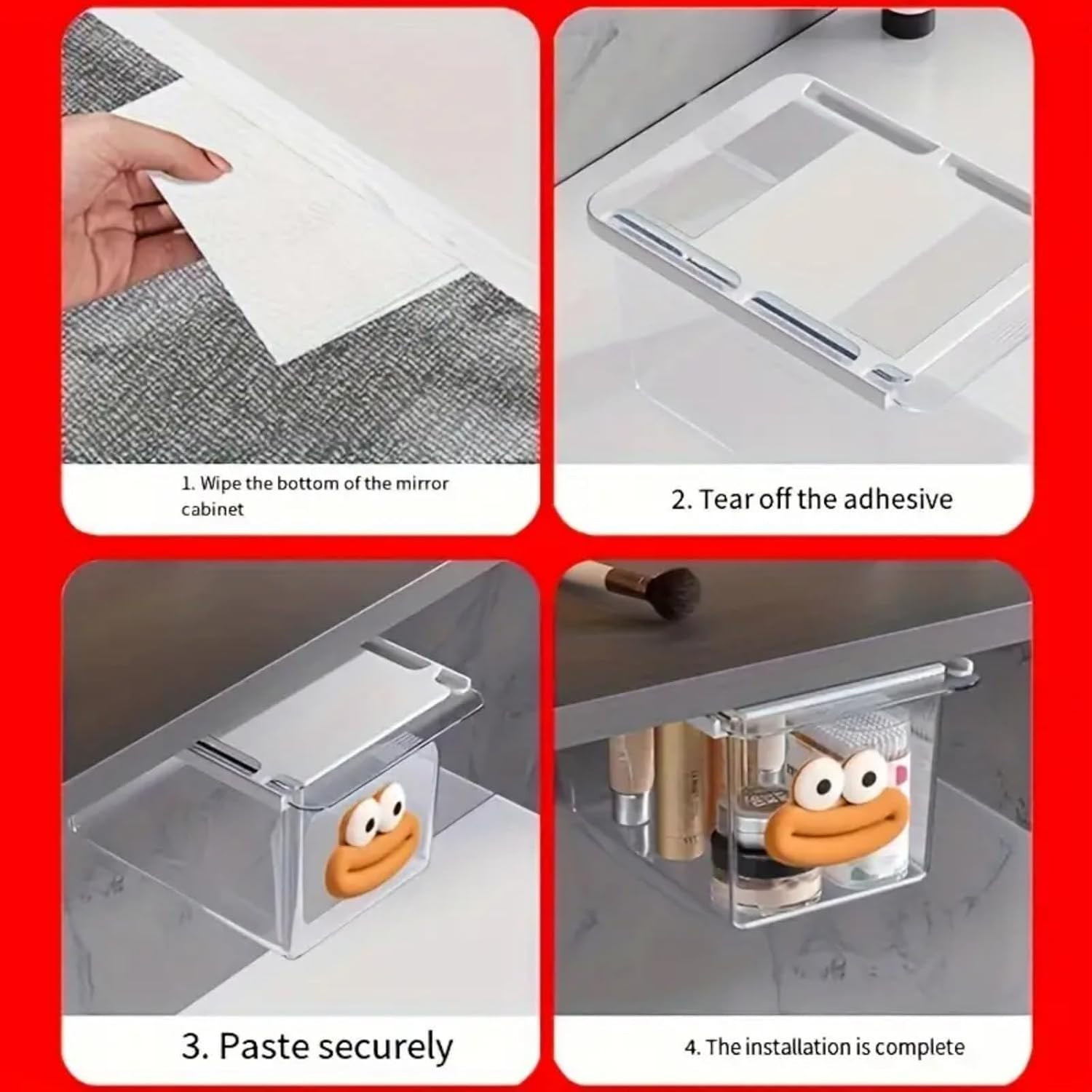 Under Desk Drawer Organizer, with Self-Adhesive Hidden Slide Out Tray Transparen