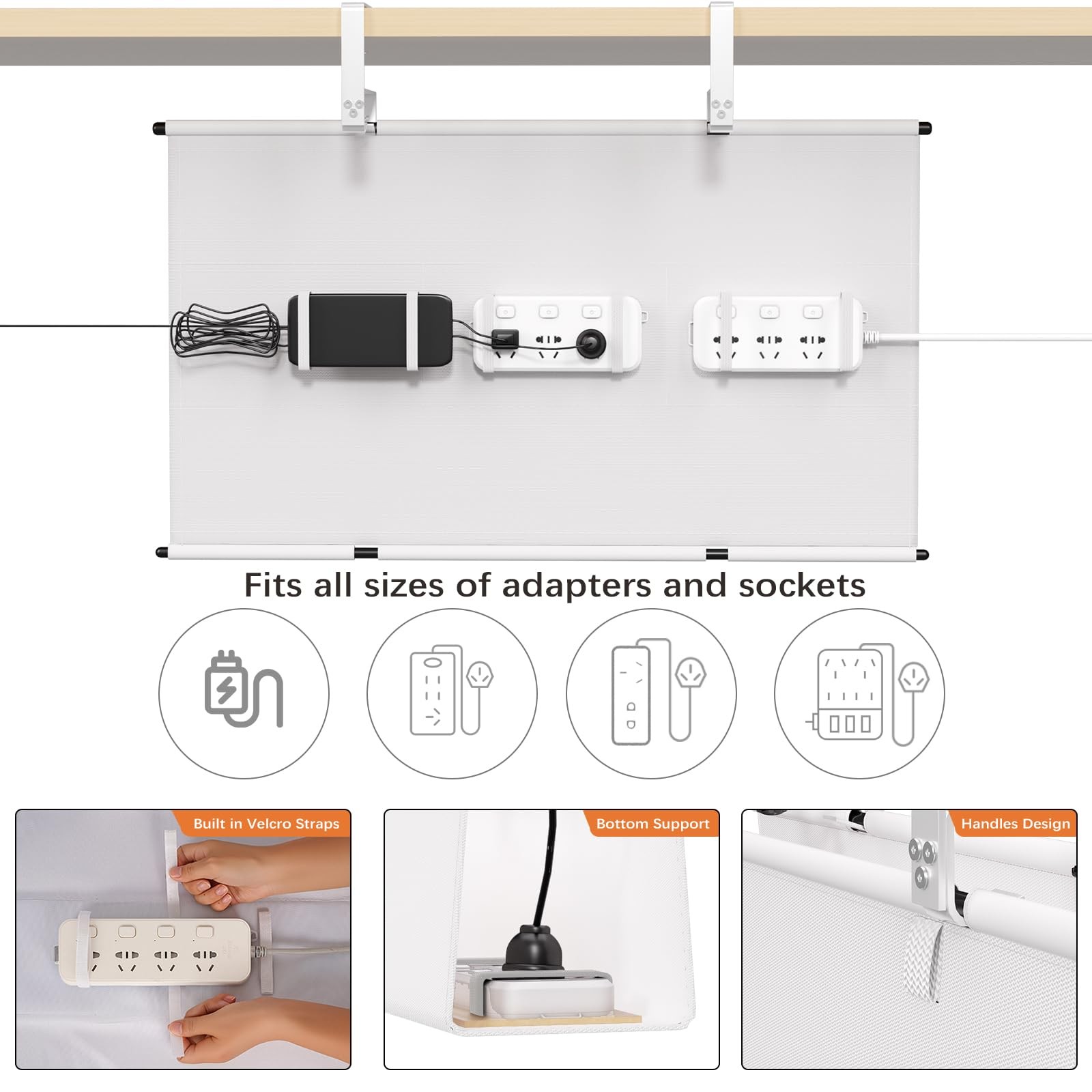Under Desk Cable Management Tray – 28″ Cord Organizer for 28” L, White