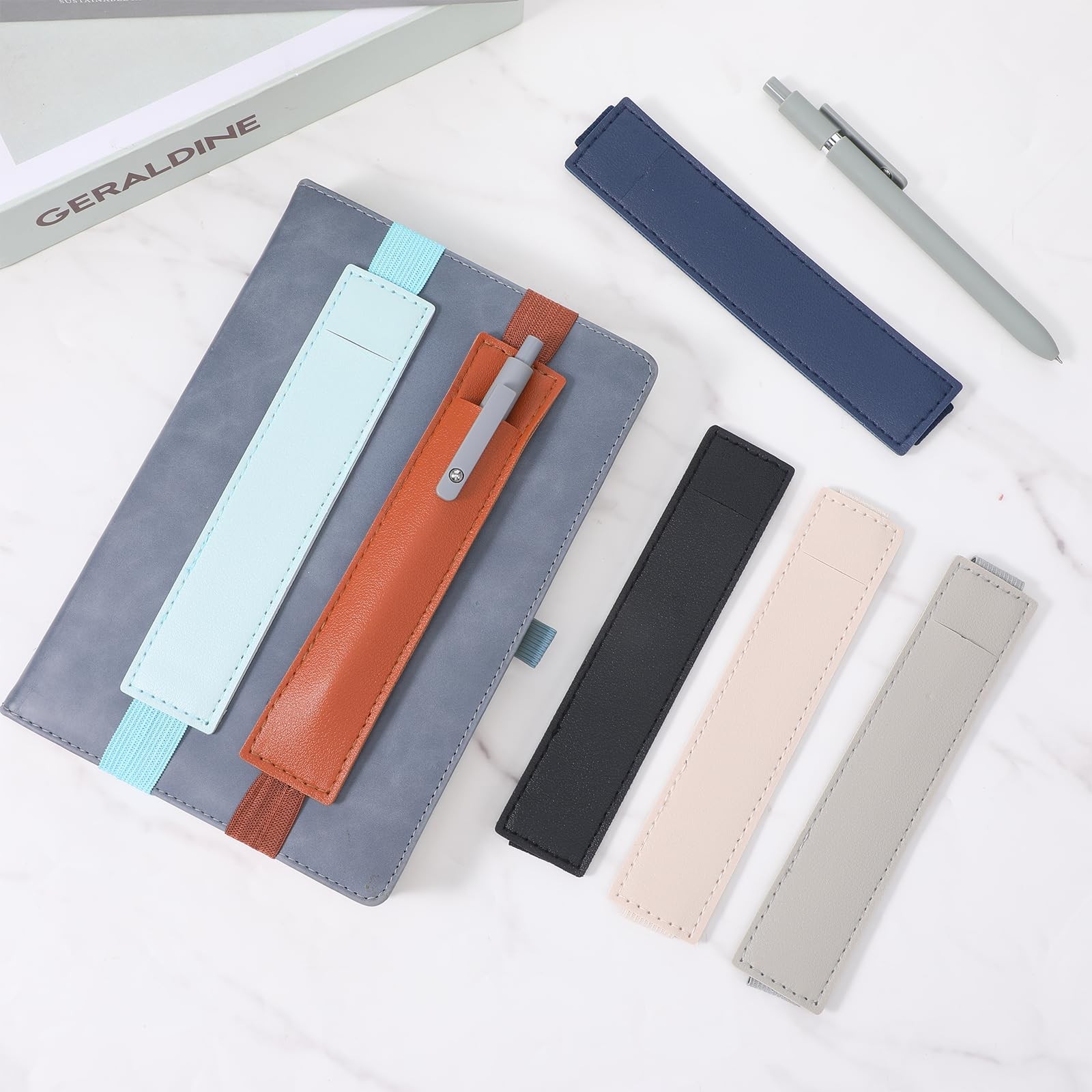 12 PCS Elastic Pen Holder for Notebook, Adjustable Band Pen Holder PU Leather…