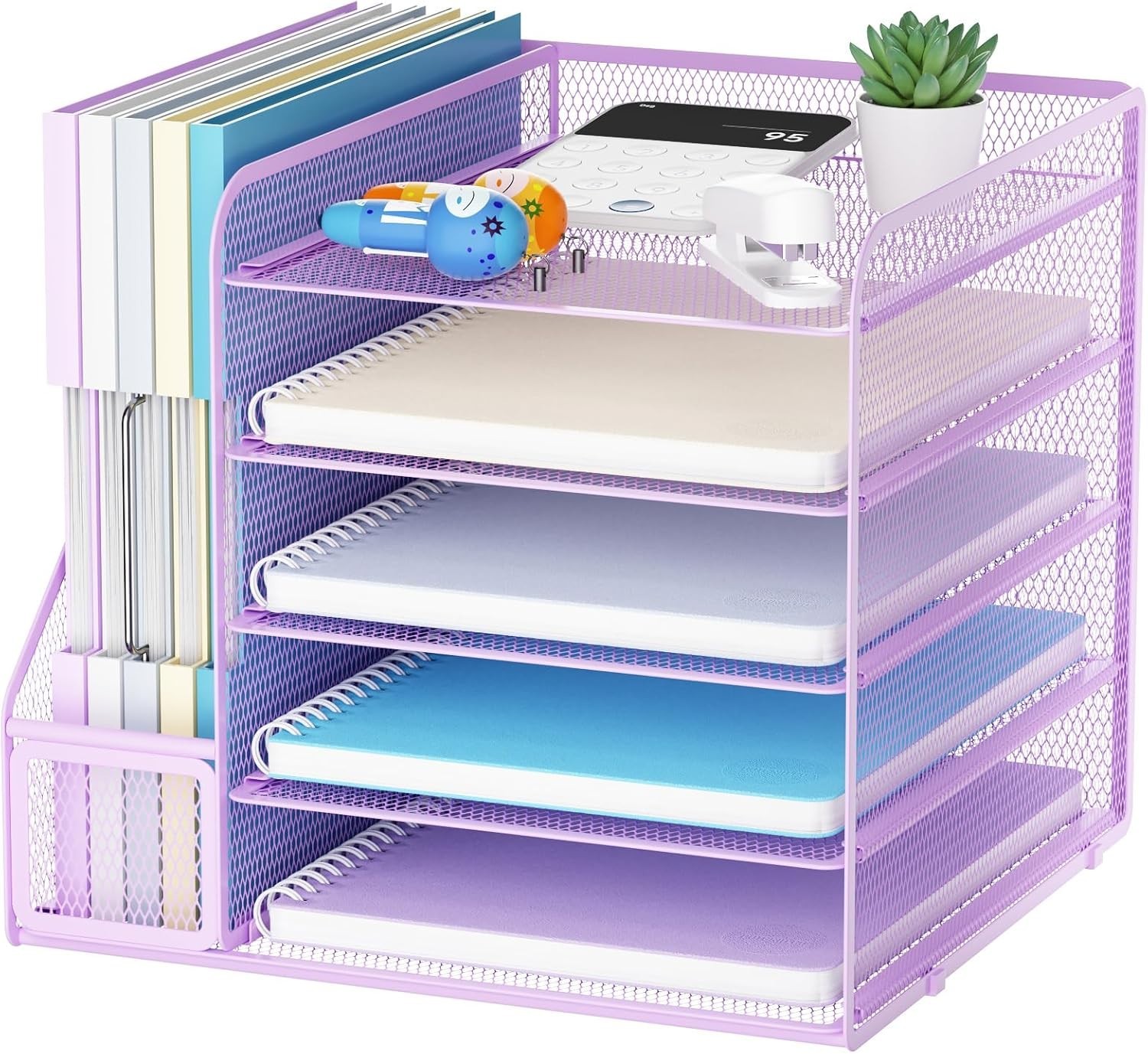Elegant 5-Tier Purple Letter Tray with Integrated File Holder for Offices