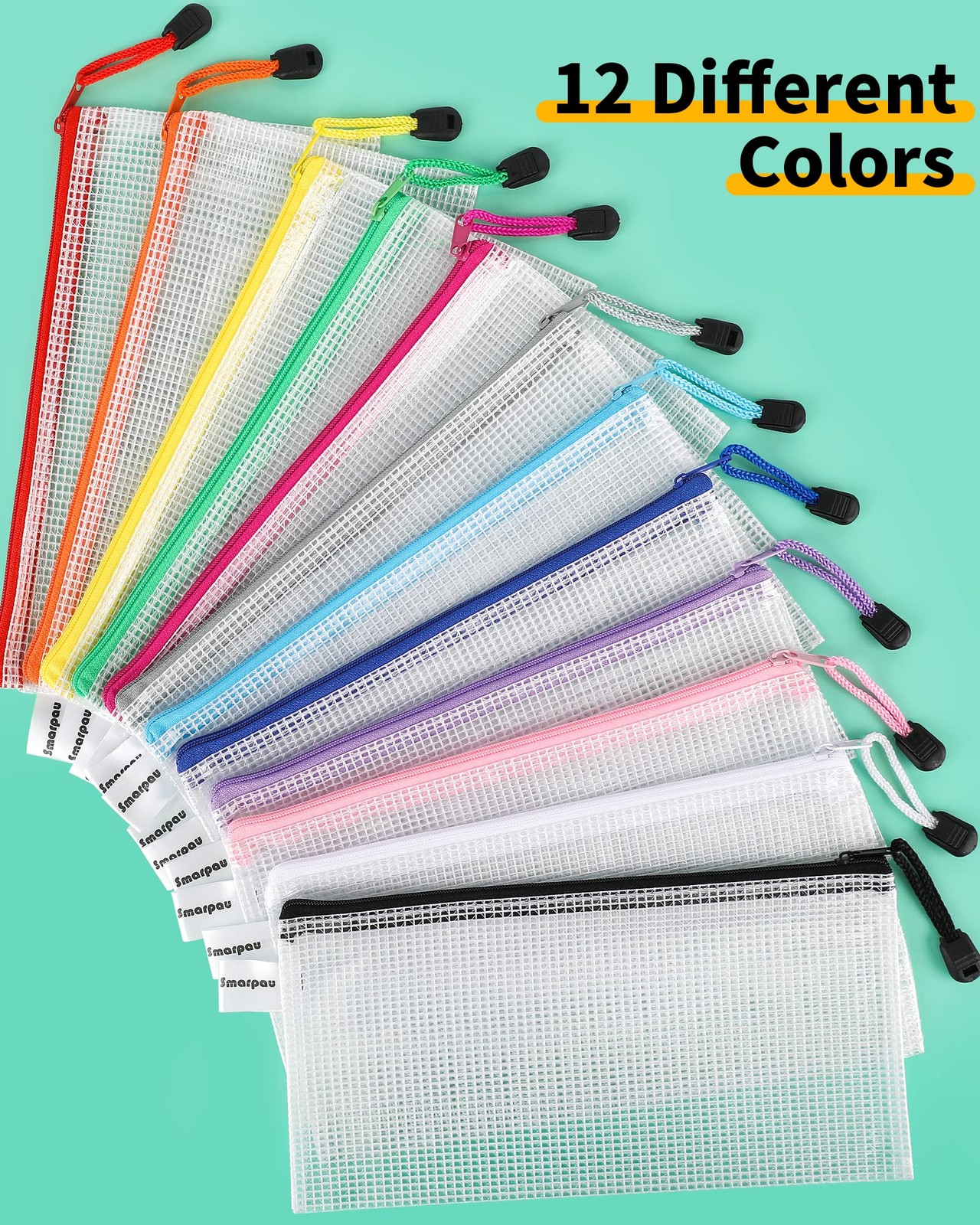 60 Pcs Pencil Pouch 12 Colors 9.3″ x 4.7″ Small Mesh Zipper Pouches Clear Pen…