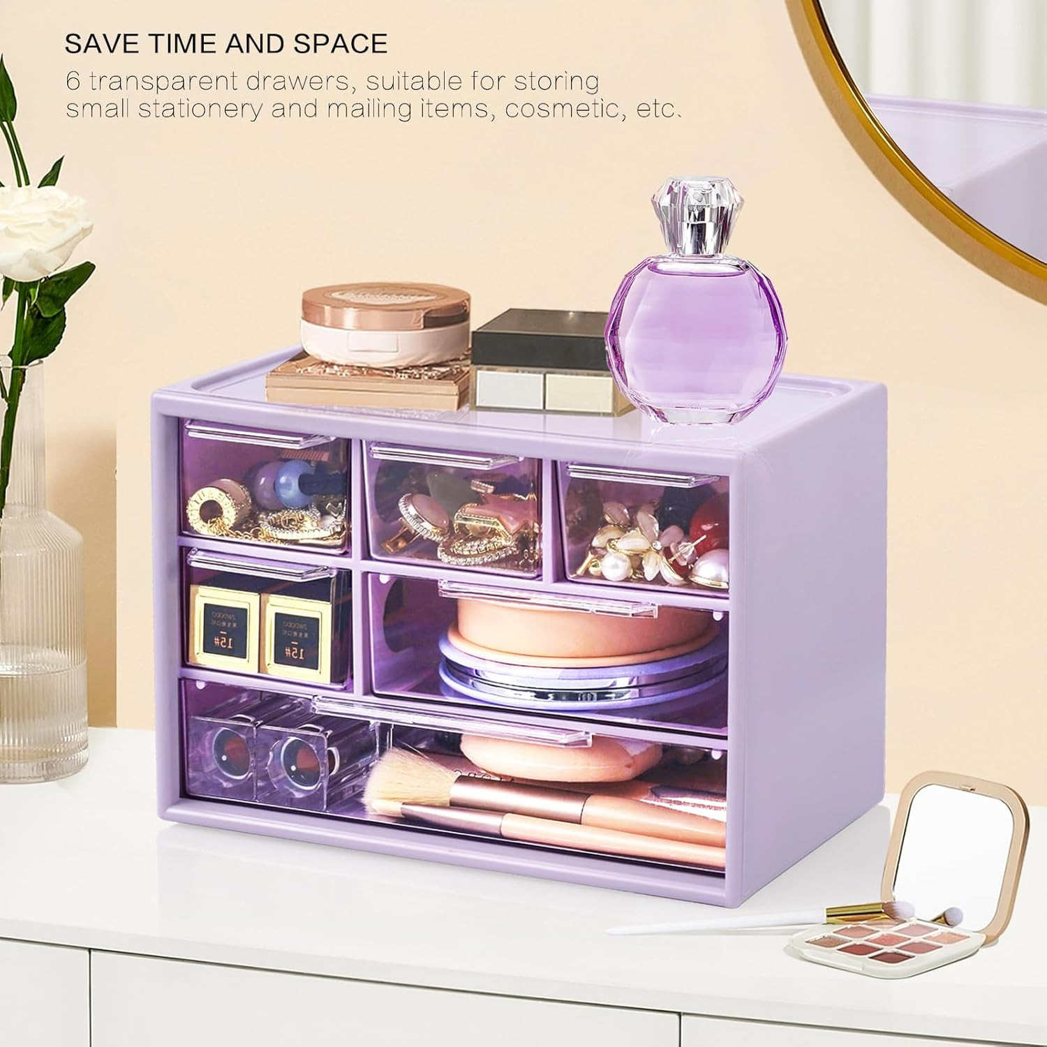 Desk Storage Organizer with 6 Mini Drawers, Stackable Desktop Craft Drawer Cabin