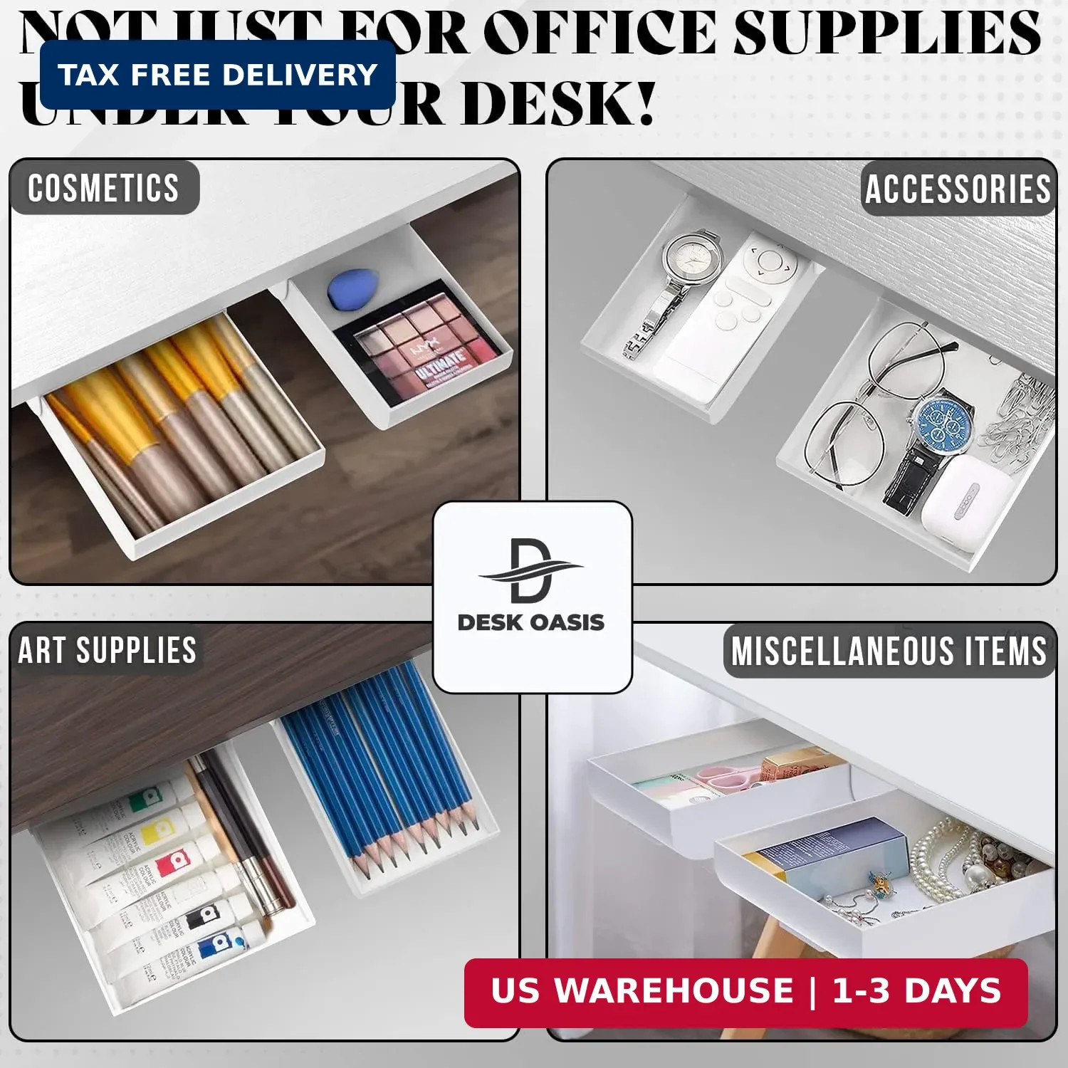 2 Pack Under Desk Drawer Organizer, Slide Out Storage for Pens, Cables & Office