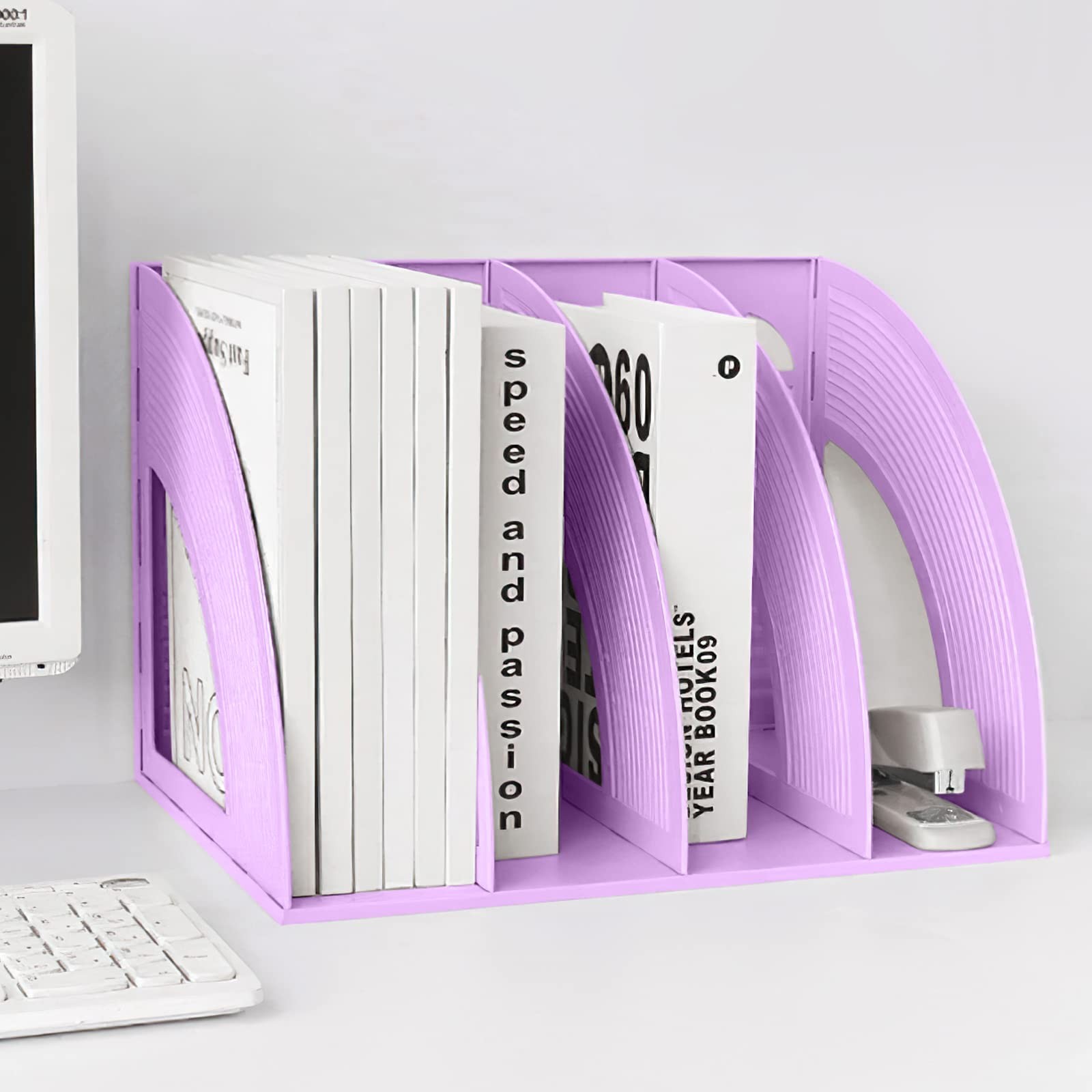 SAYEEC Sturdy Magazine Holder 4 Compartments Plastic Desktop File Organizer File