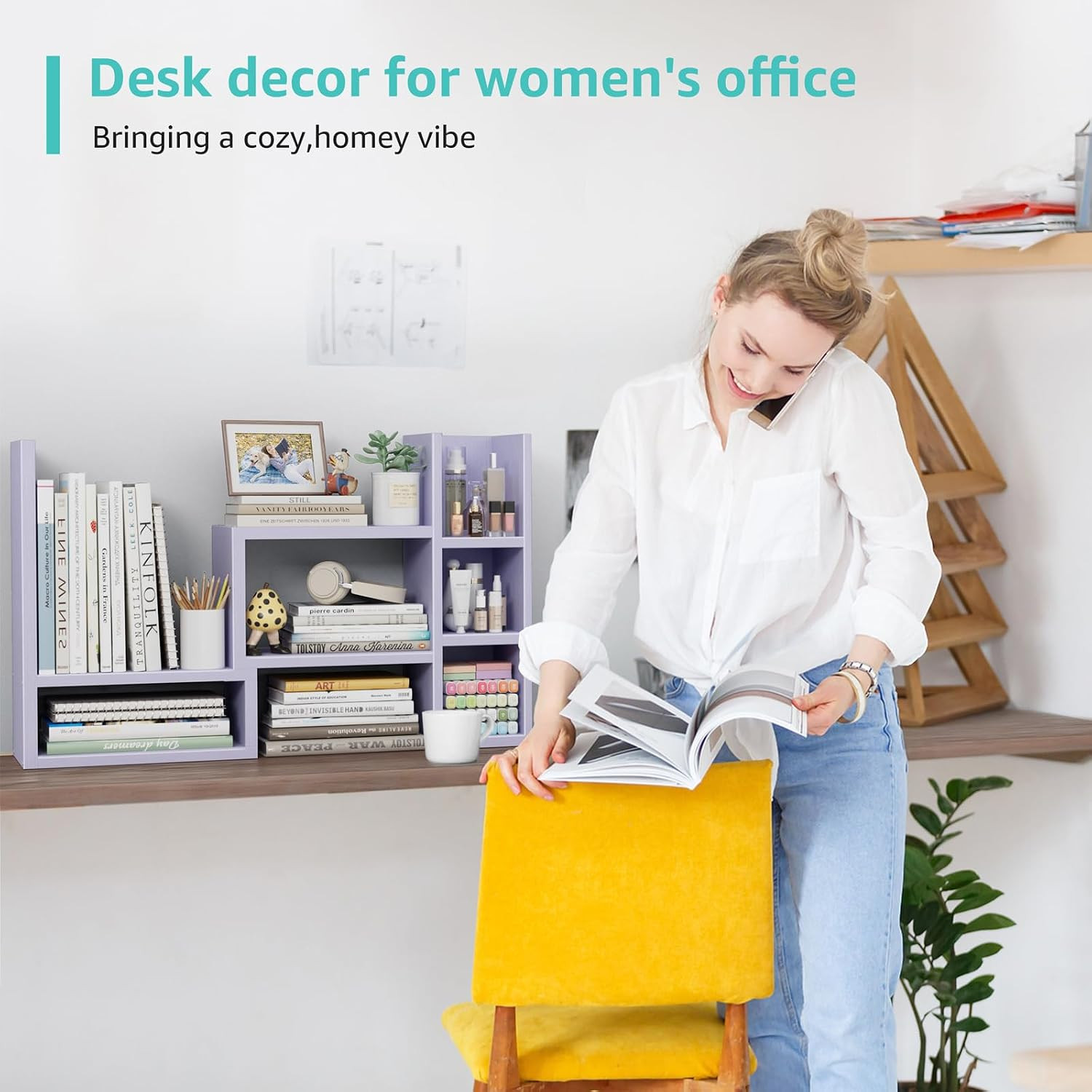Desk Shelves Desktop Organizer Shlef – Purple Office Organization for Top of Des