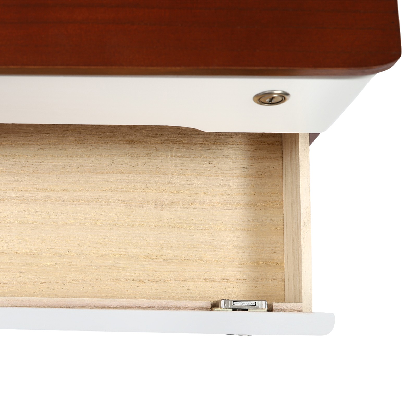 Luxury Walnut Finish Wooden Desk Organizer 2 Drawer Lockable Storage Cabinet