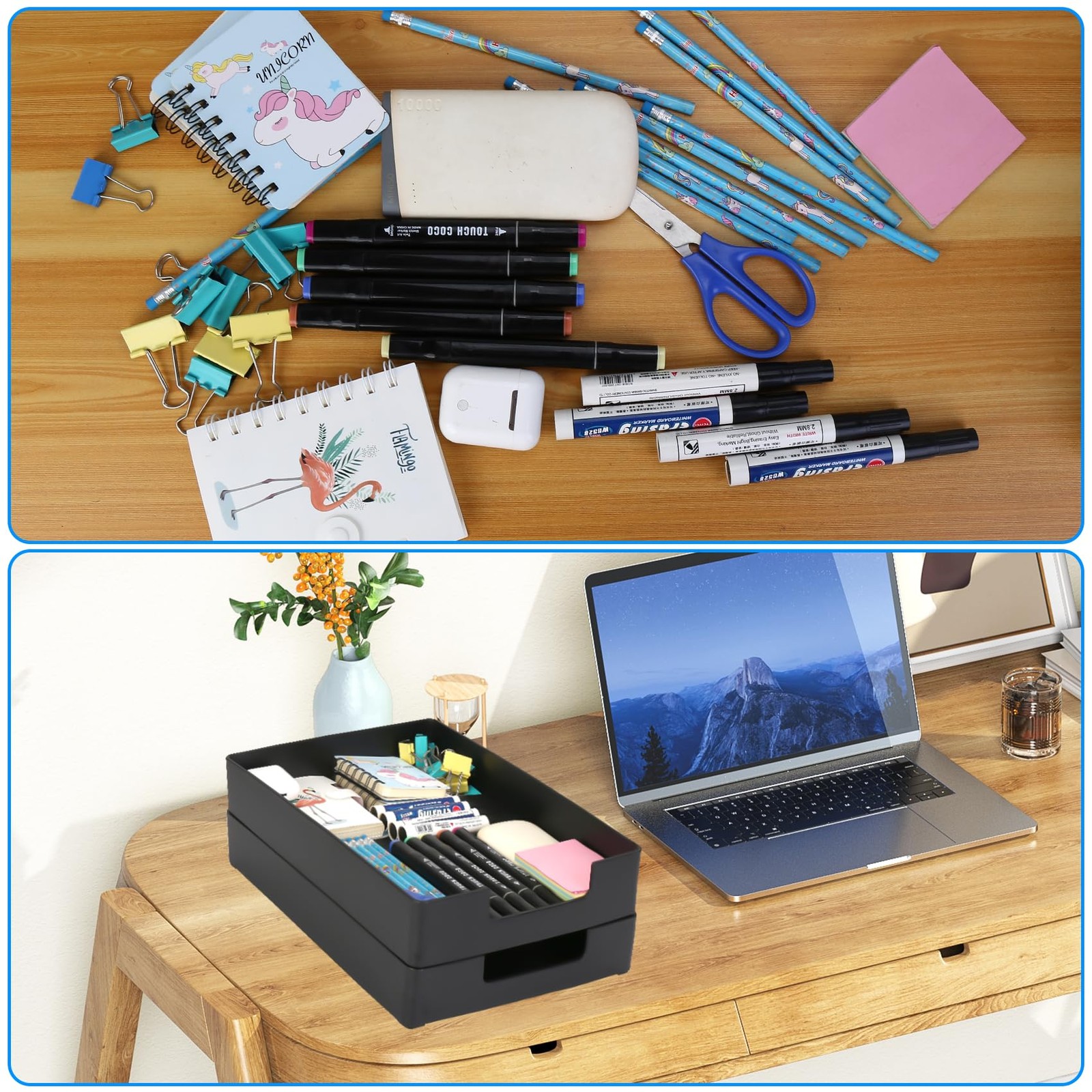 EsOfficce Letter-Size Tray, 2PCS Plastic Stackable A4 Paper Black 2pcs