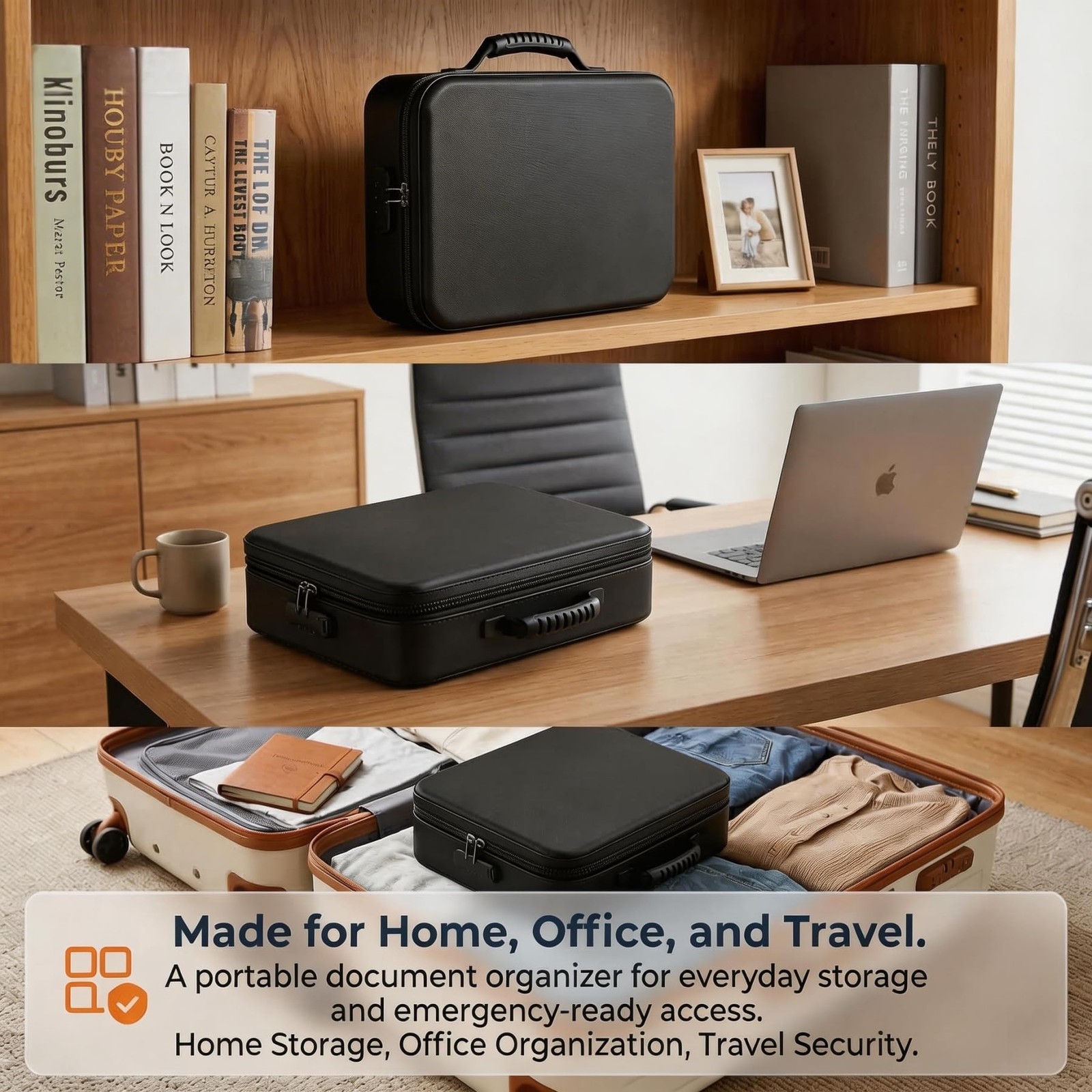 Vizoshi Fireproof Document Box (Soft-Shell) with 15×4.1×11 inches, black