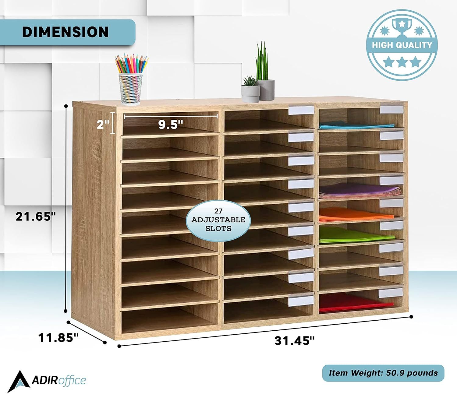 27-Slot Oak Wooden Mailbox Organizer for Literature & Paper Storage