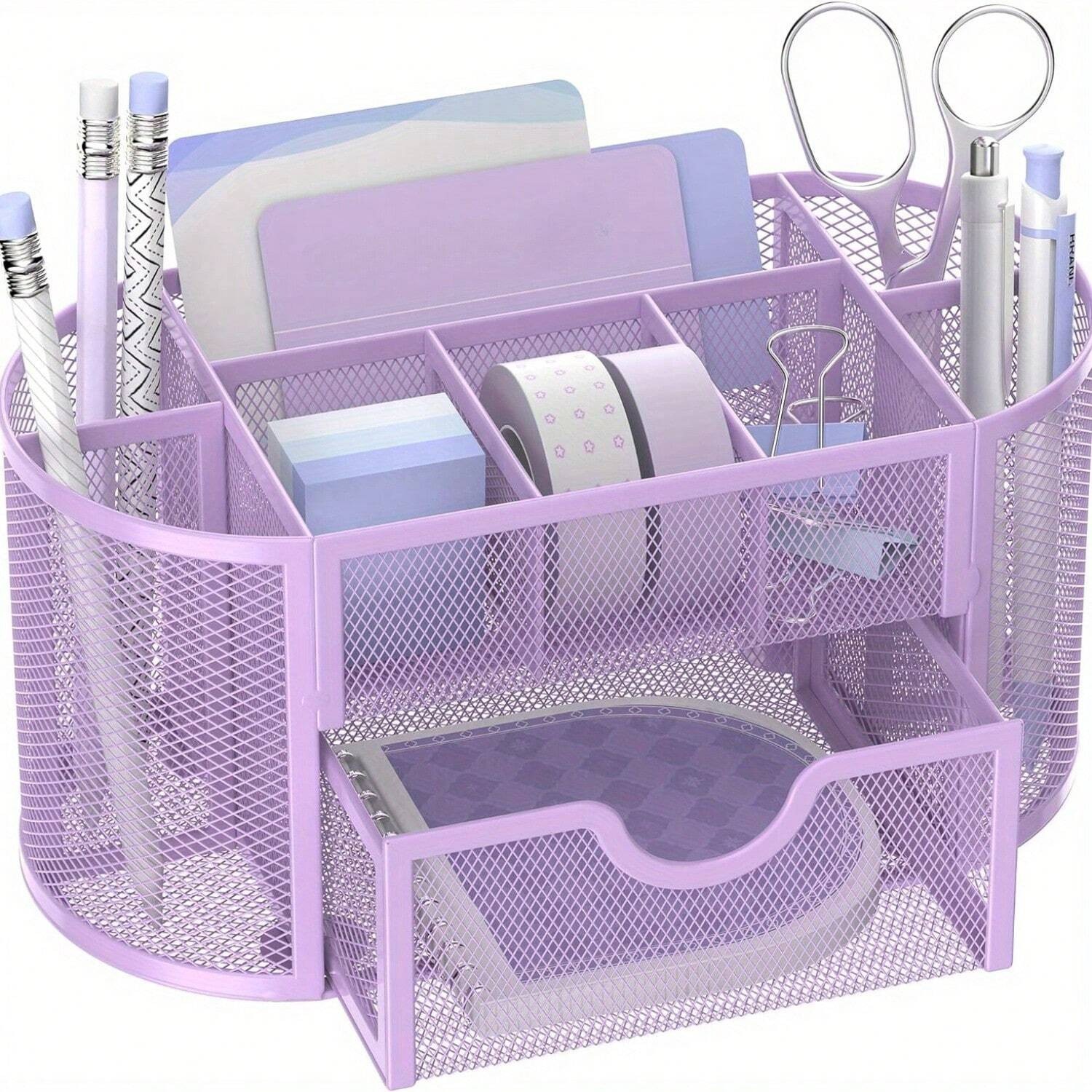 New Stylish Mesh Desk Organizer With Drawer 9 Compartments Pink Purple