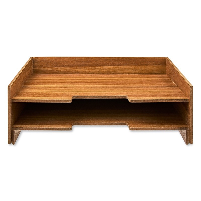 Wooden Paper Tray Stackable Organizer 2 Tier Acacia Desktop File Holder New
