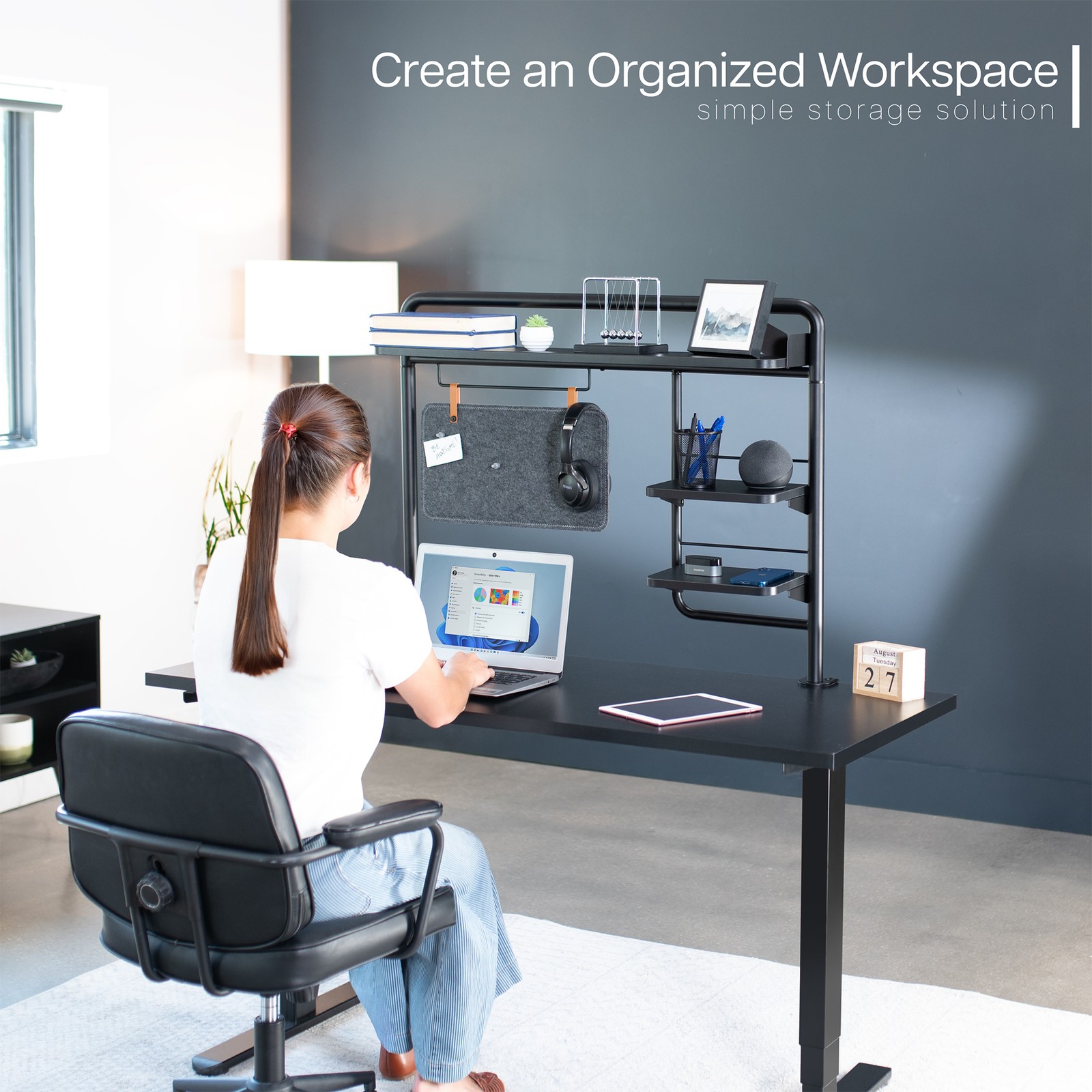 VIVO Clamp-on 38″ Desktop Shelving System with Magnetic Memo Board