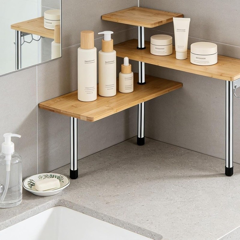 Adjustable 3-Tier Corner Shelf Lightweight Desktop Storage Organizer Home Office
