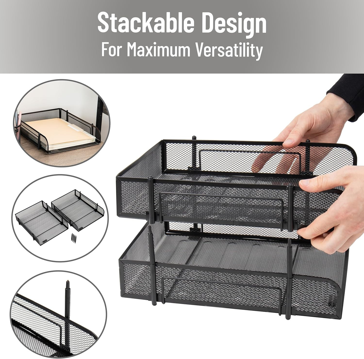 Mind Reader Stackable Paper Tray, Desktop Organizer, File Storage, Office, Metal