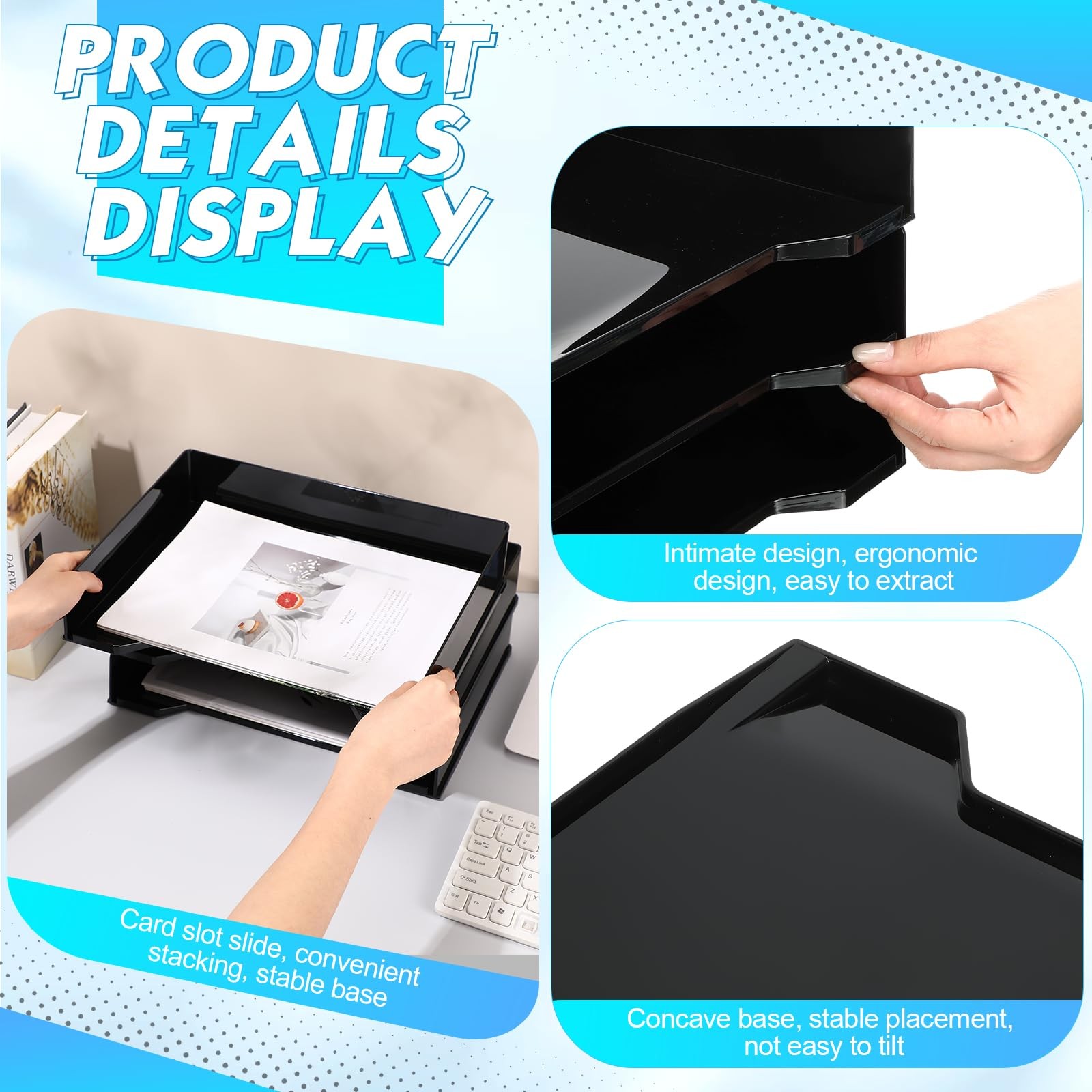4 Pcs Stackable Letter Tray Rectangular Plastic Desk Organizer 13 x 9.5 x 2.6…