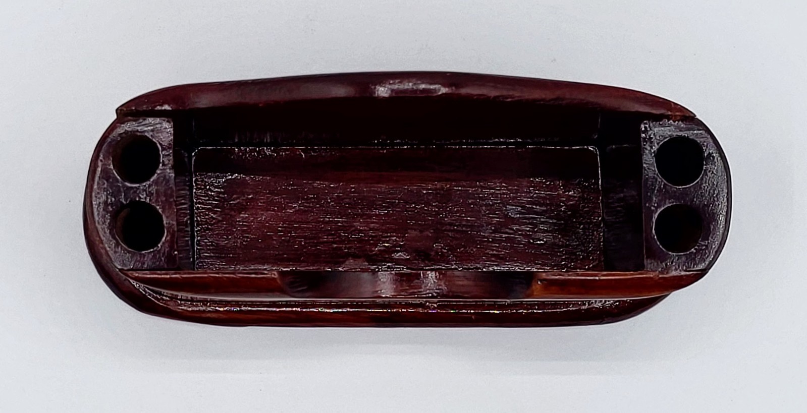 Vintage Pen & Business Card Holder Lacquer Wood w/ Floral Mother-Of-Pearl Inlay