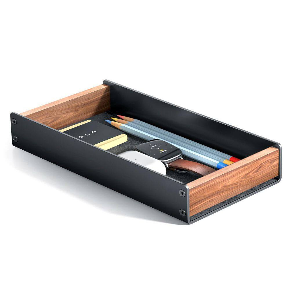 1 Set Walnut Desk Tray with Pen Holder Natural Wooden Desktop Organizer for Keys
