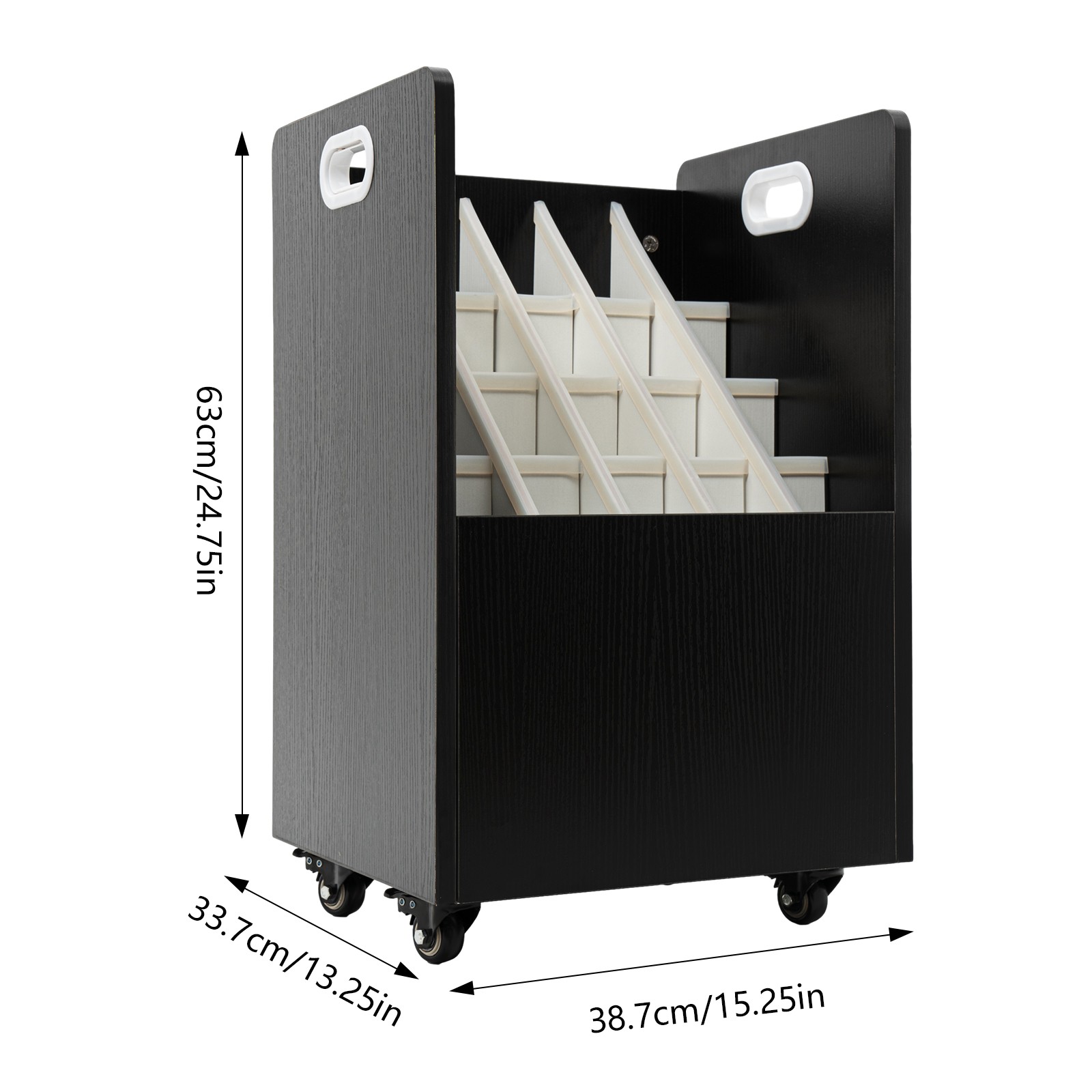 20-Slot Mobile Rolling Blueprint Roll File Cart Modern Document Organizer Black