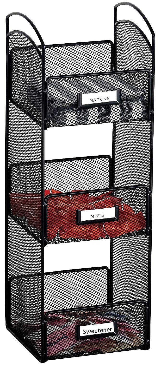 SafcoOnyx Mesh Tower Organizer – 3 Compartments, Labels Included, Steel Mesh …