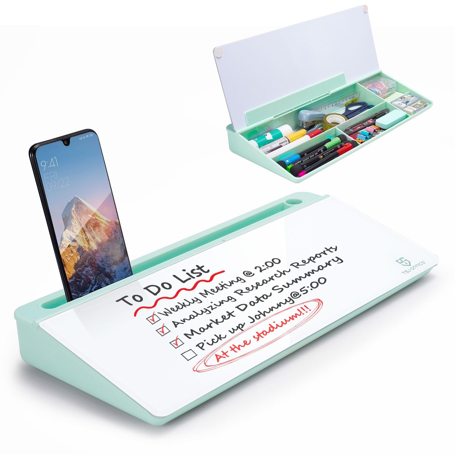 TSJ OFFICE Desktop Whiteboard Dry-Erase-Board – Computer 7″W x 6″H, Green