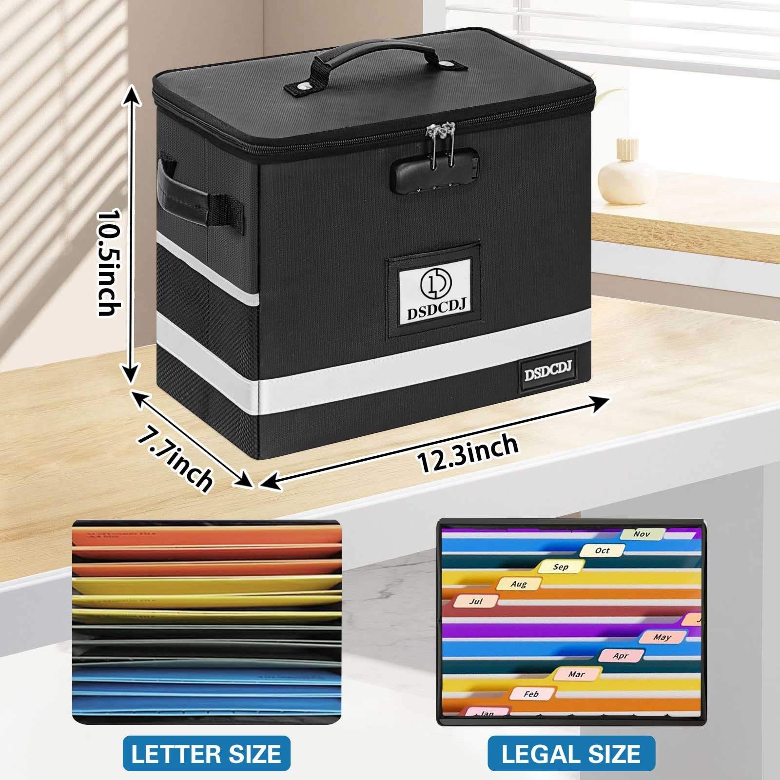 DSDCDJ Fireproof Document Box – 12.3″ x 7.7″ x 10.5″, Black-box