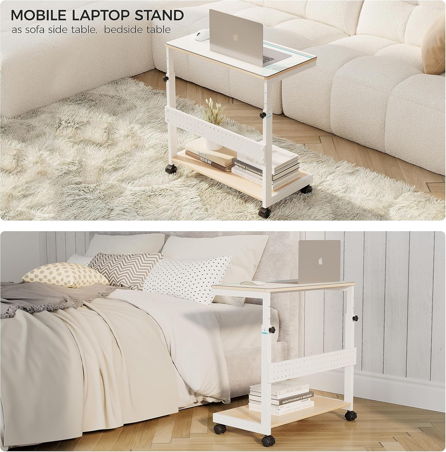 EUREKA ERGONOMIC PC Stand Computer Cart, Height Adjustable Tower Maple