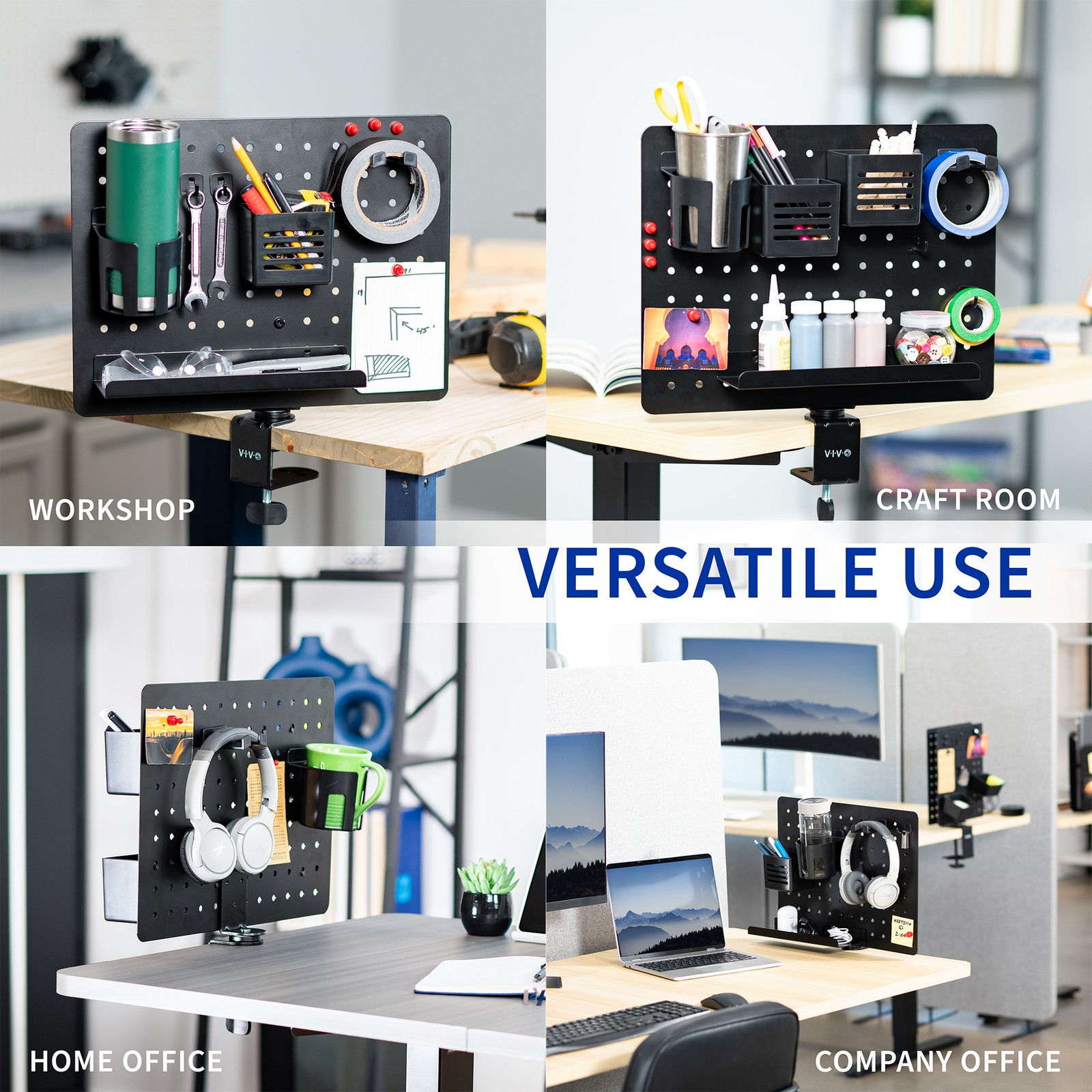 VIVO Black Steel Clamp-on Rotating 17″ x 13″ Pegboard, Magnetic Desk Organizer
