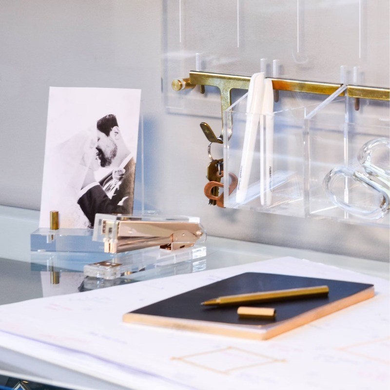 Acrylic Wall Pencil Bloc: Clear Desk Organizer & Office Supplies Holder