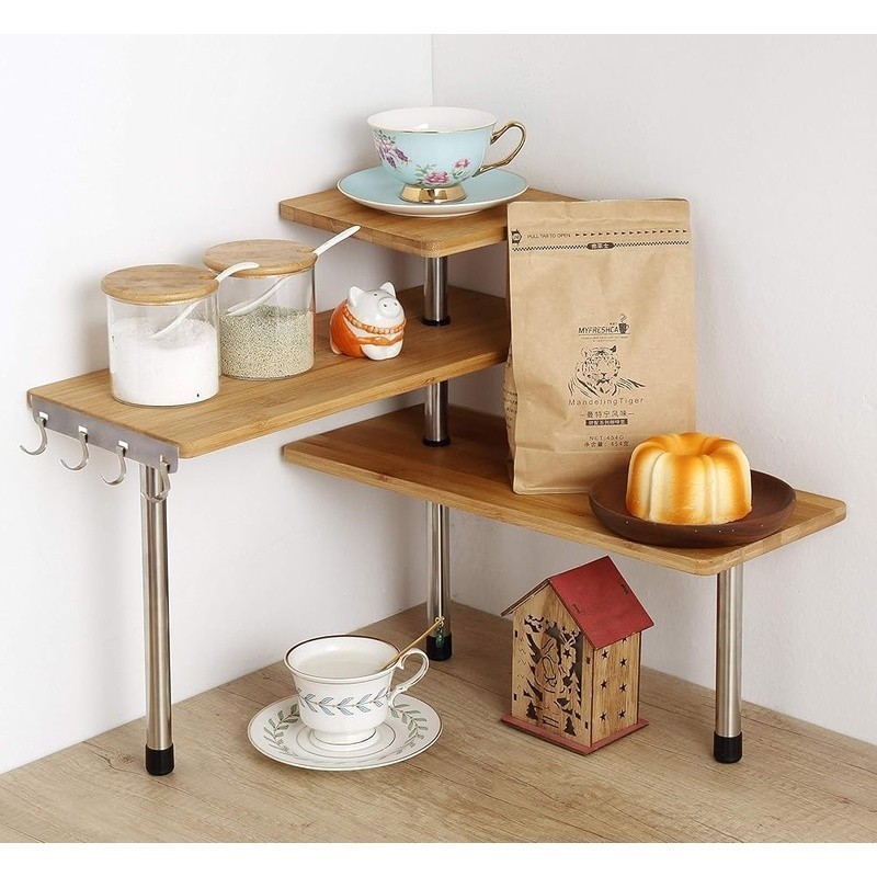 Adjustable 3-Tier Corner Shelf Lightweight Desktop Storage Organizer Home Office