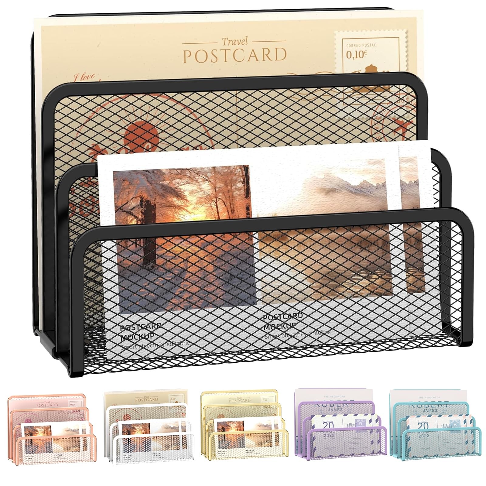 SUPEASY Mail Organizer for Desk, Mesh Metal 6.79 x 5.43 x 2.95 inches, Black
