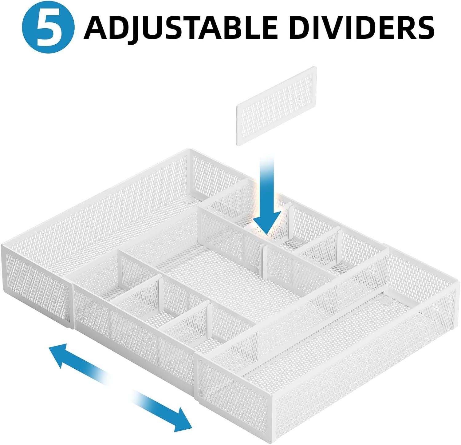 Expandable Desk Drawer Organizer, Mesh Drawer Organizer Tray with 10 Compartment