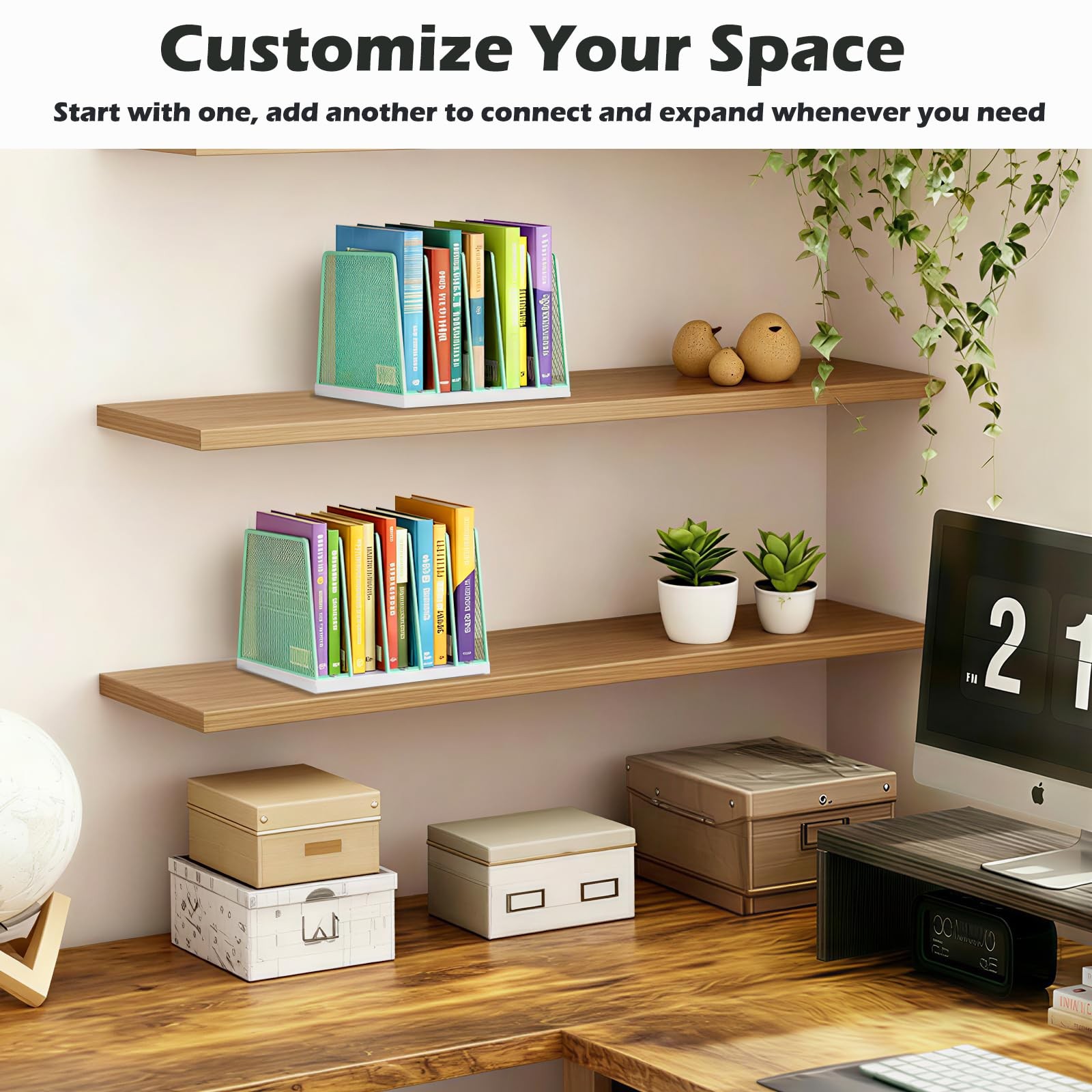 5-Section File Organizer for Desk, Wood Mesh Desktop File Organizer, File Sor…