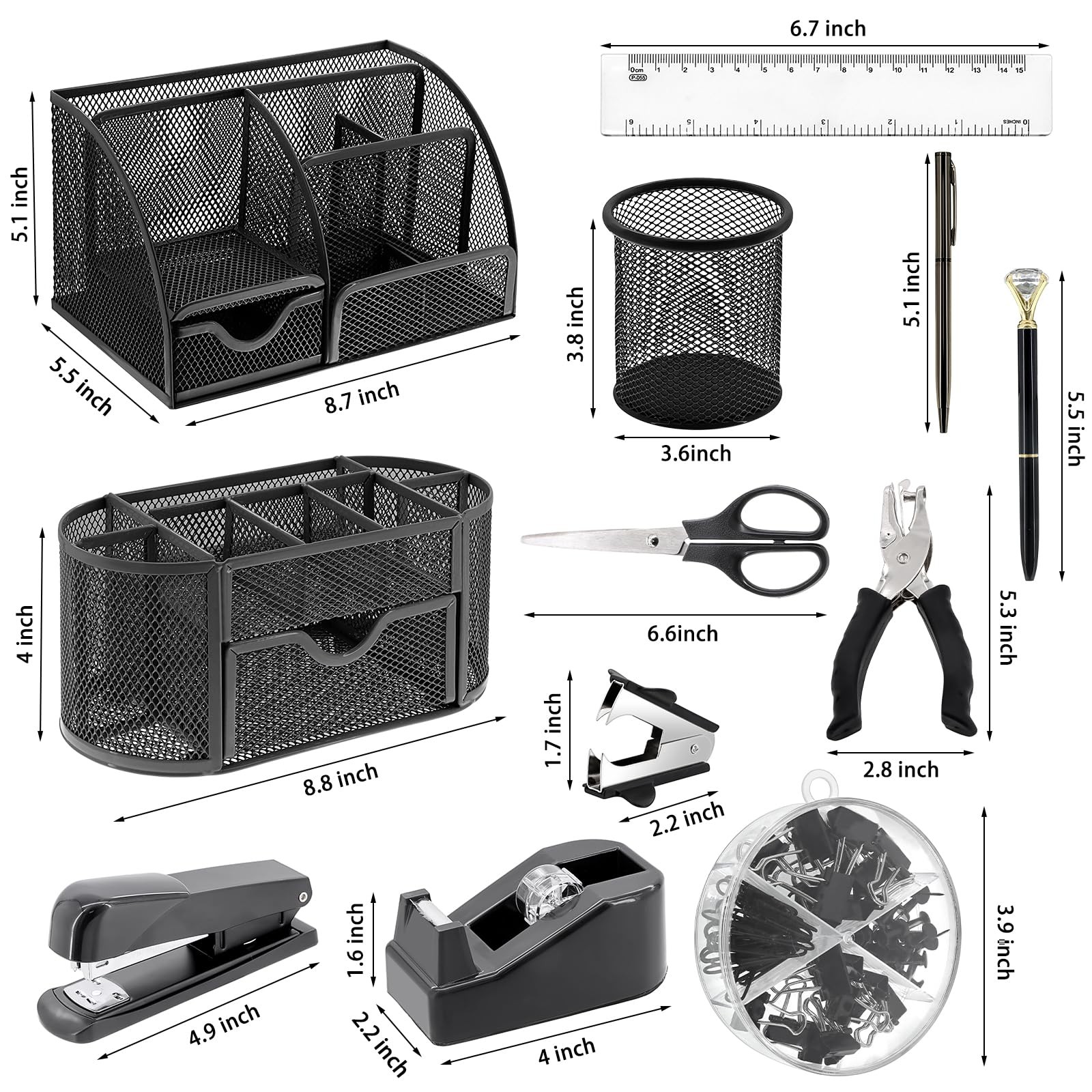 17 in 1 Black Desk Organizers and Accessories Set, 3 Office
