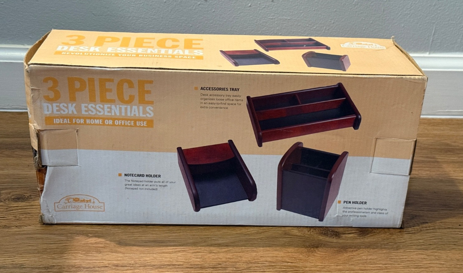 🪵 Carriage House 3 Pc Desk Essentials Set Cherry Wood Office Organizer NEW