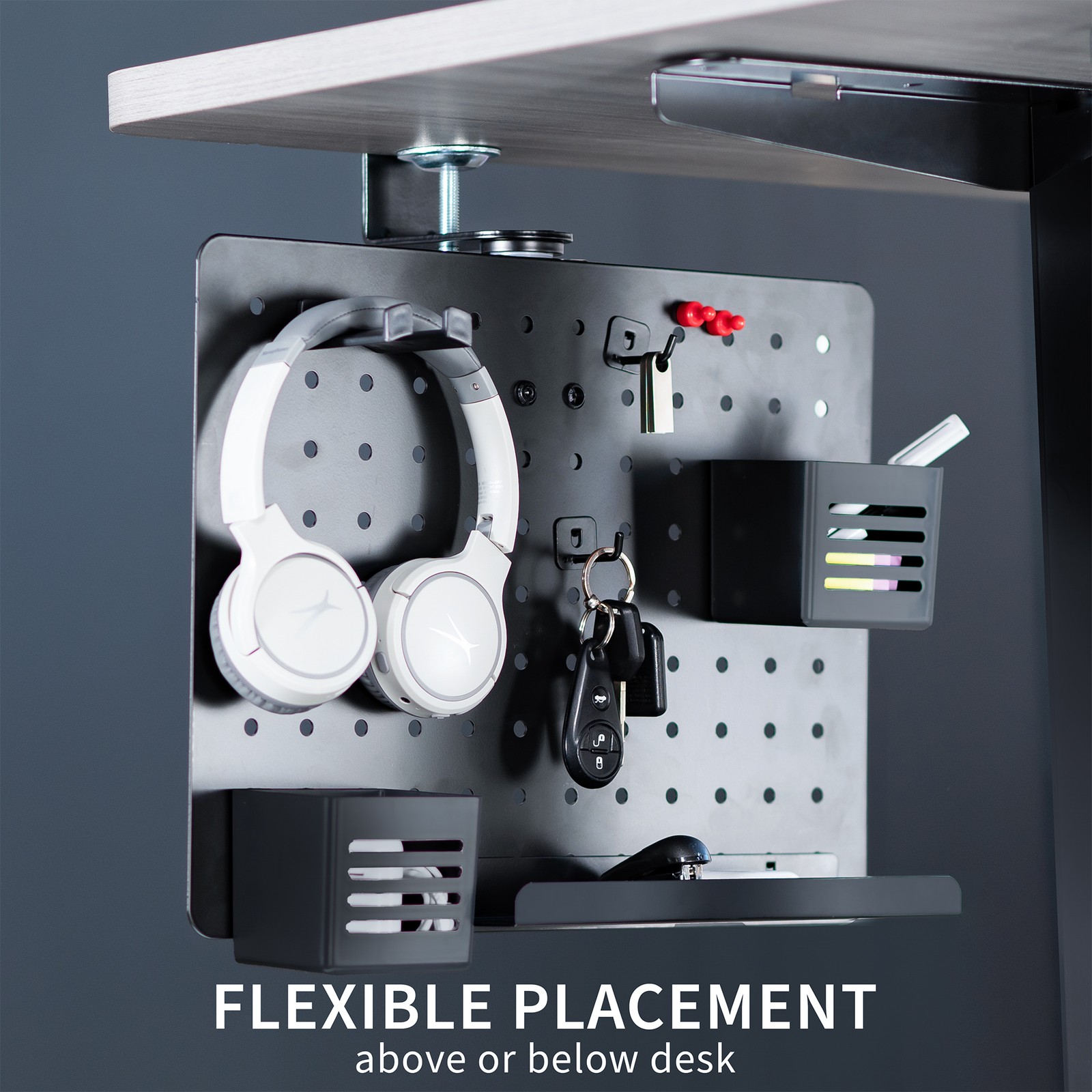 VIVO Black Steel Clamp-on Rotating 17″ x 13″ Pegboard, Magnetic Desk Organizer