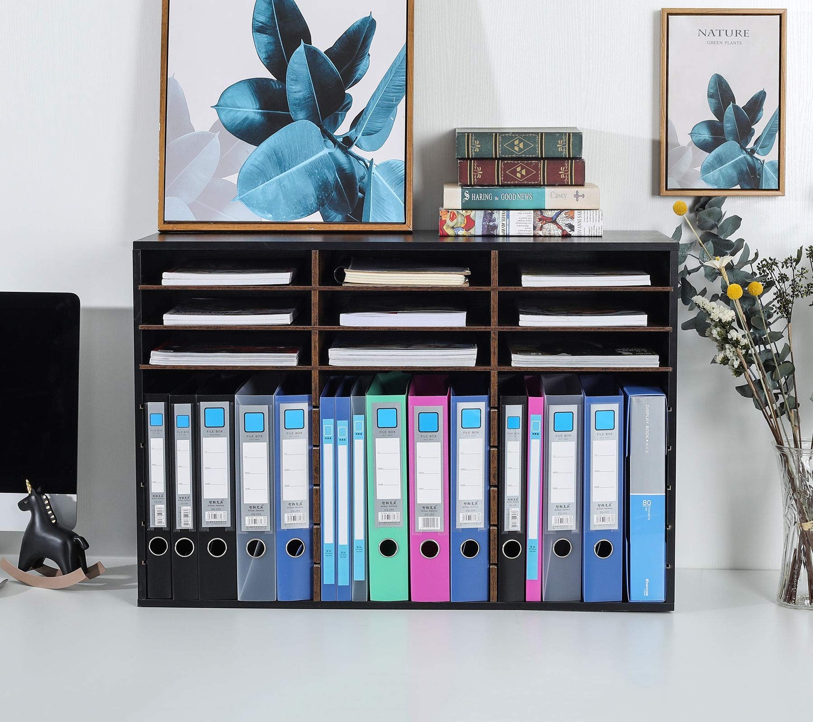 Wood Literature Organizer, 27 Slots Hold 13500 Sheets A4 Papers, Wooden Desk …