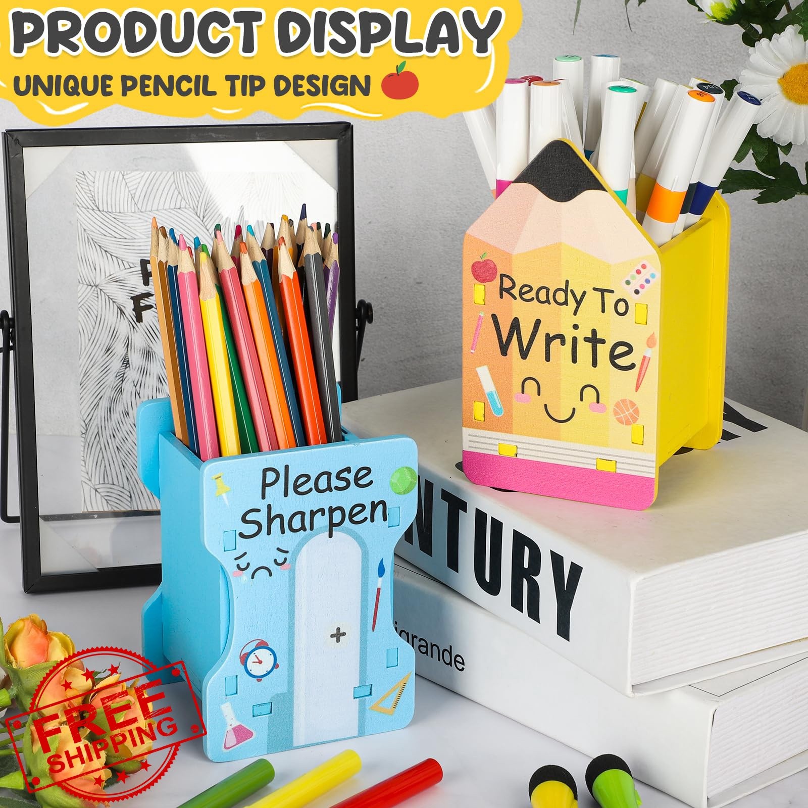 COCHIE Pencil Holder Yellow Blue 2pc