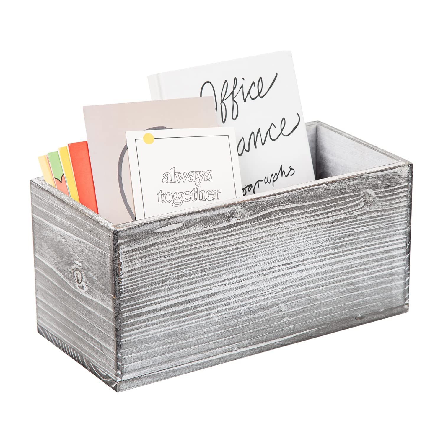 Rustic Gray Wood Mail Box Storage Holder File Organizer Tabletop Basket Desk