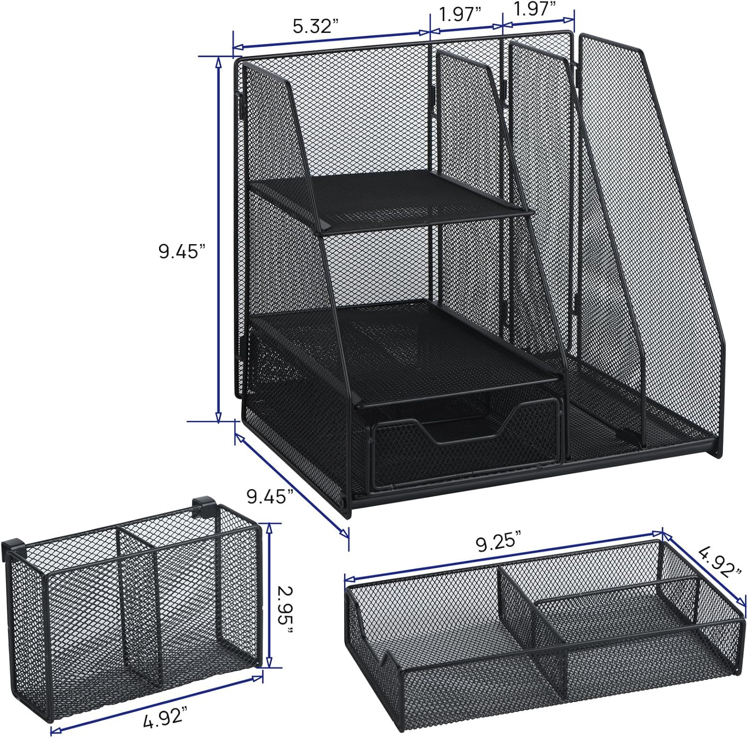 Desk Organizer, File Organizer for Desk with 2-Tier Paper Letter Tray, Drawer an