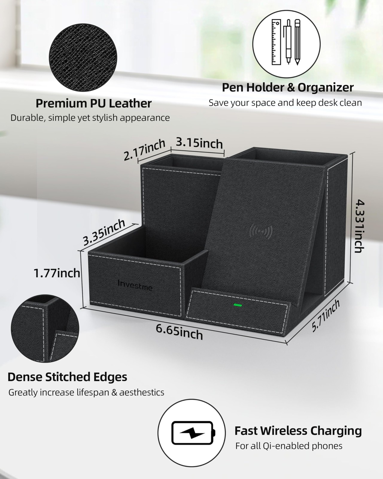 Investme Wireless Charger with Desk Organizer, Pen Pencil Holder, Multifuncti…