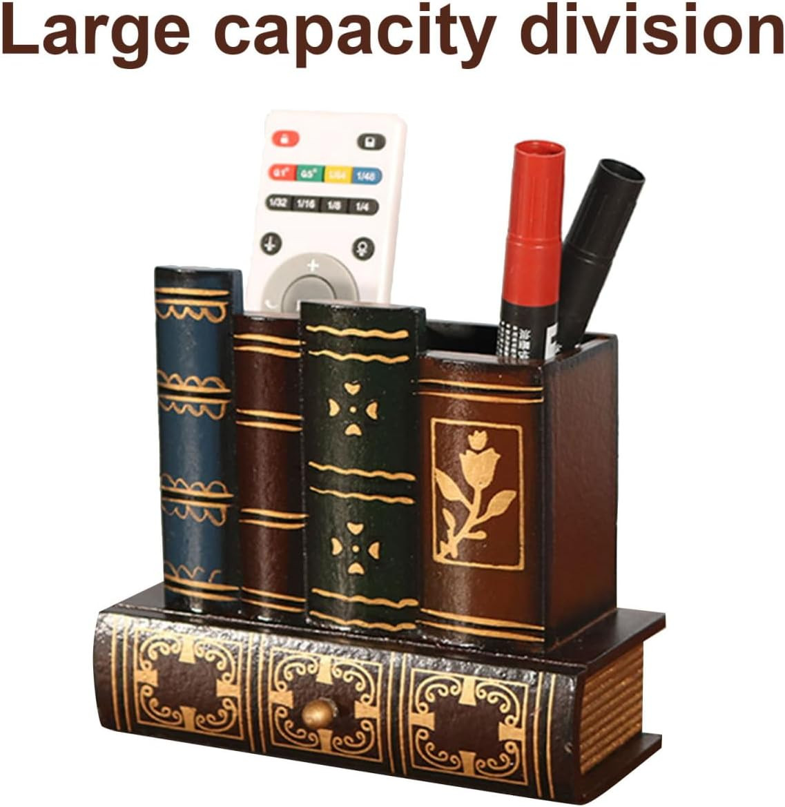 Kisangel Retro Wooden Pen Holder with Drawer Vintage Pencil Container Compact