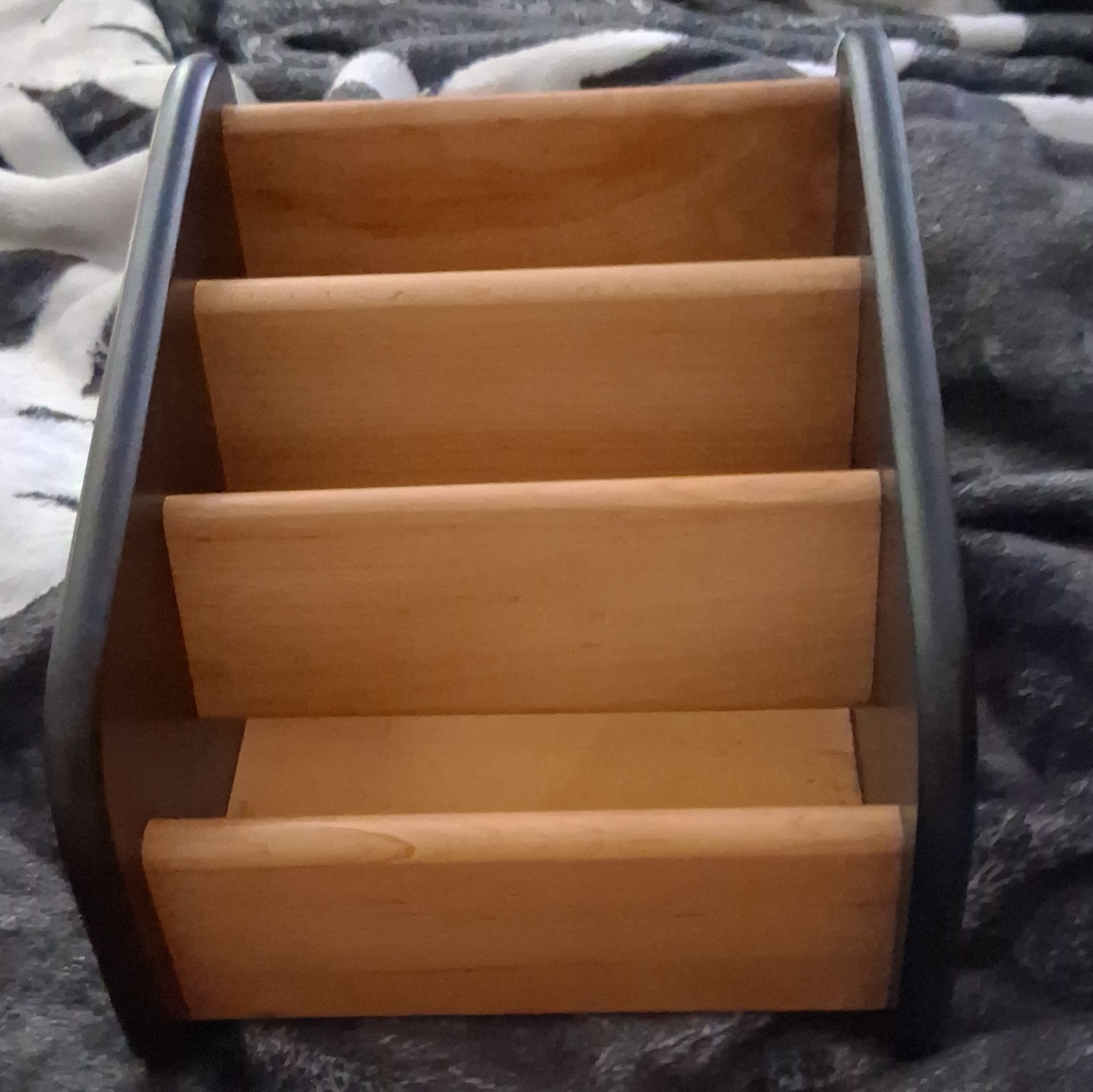 Wood Desktop Mail & Letter Organizer Holder, Multiple Compartments, Black Sides