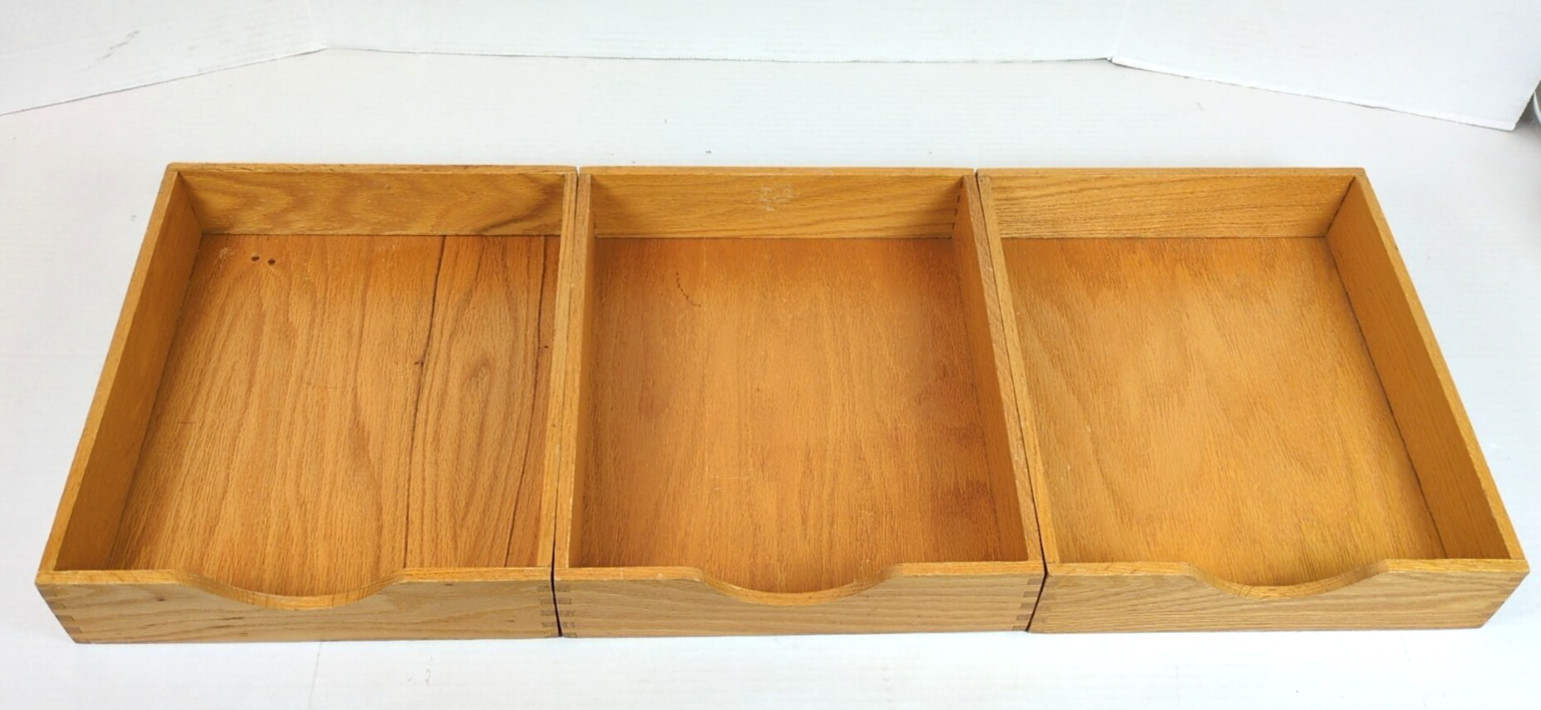 3 Vintage Hedberg 721 Letter Size Wood Desk Trays Dovetail Joints