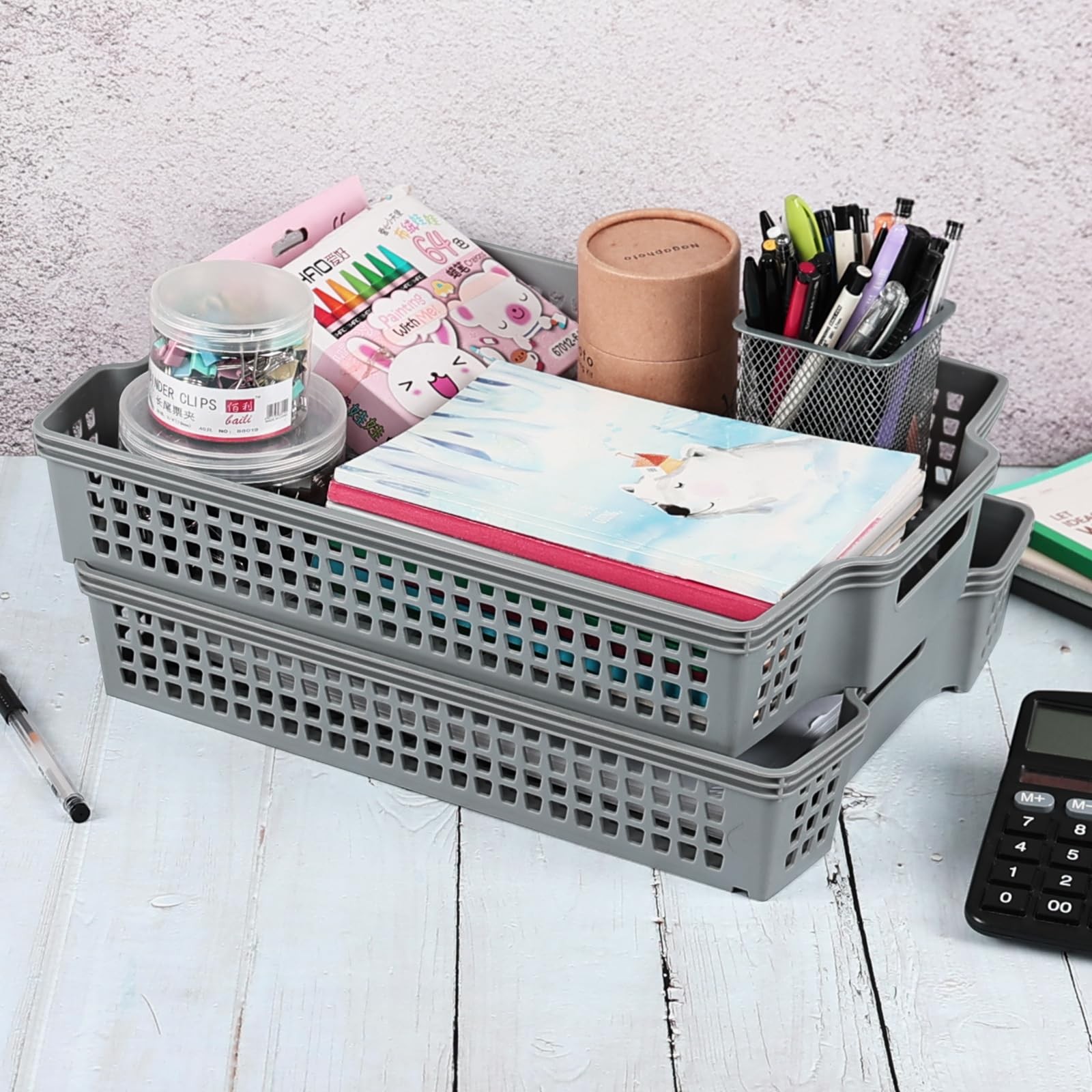 6 PCS Plastic A4 Paper Organizer Tray Stackable File Document Letter Basket