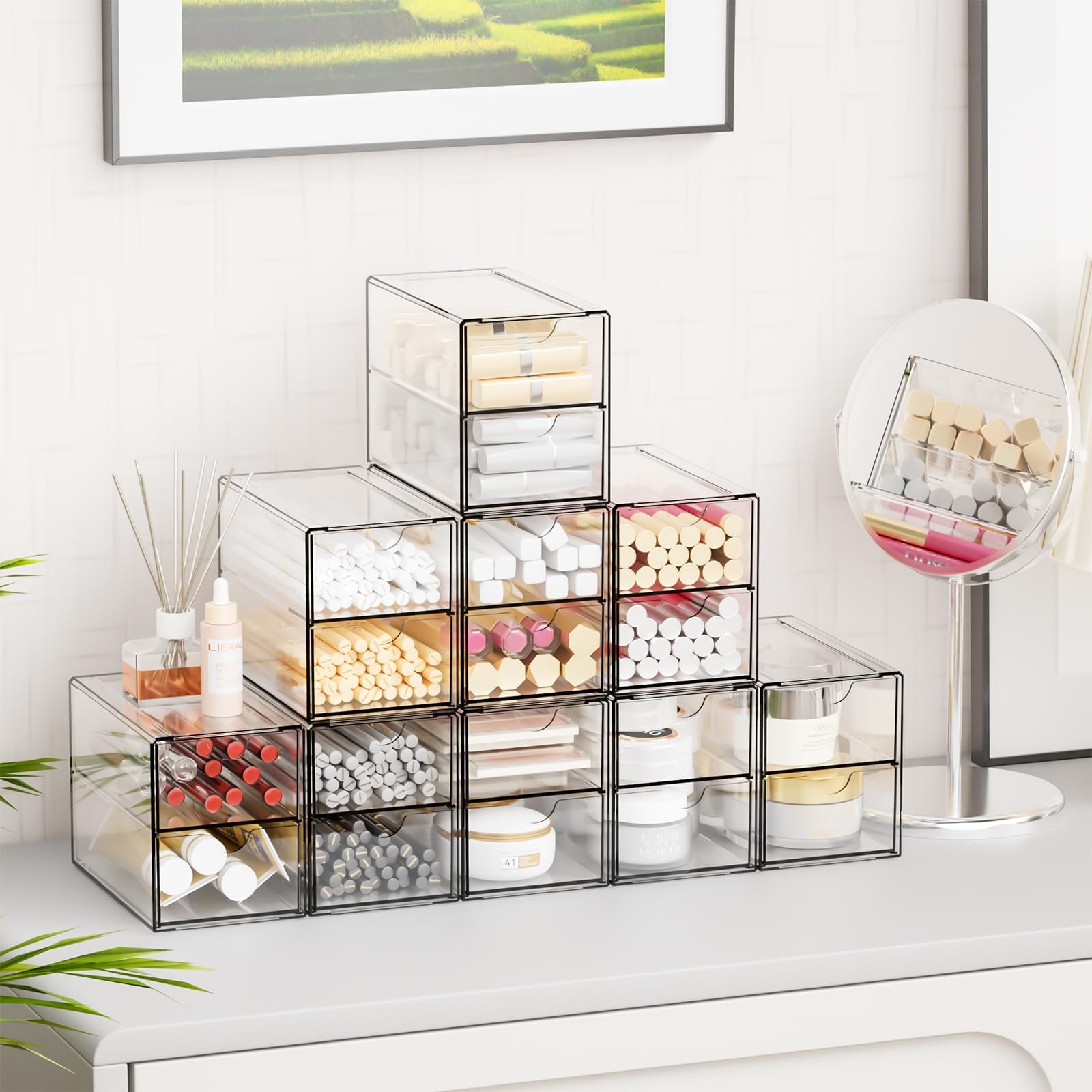 Clear Acrylic Drawer Organizers 9 Pack 18 Small Storage Bins Desk Craft