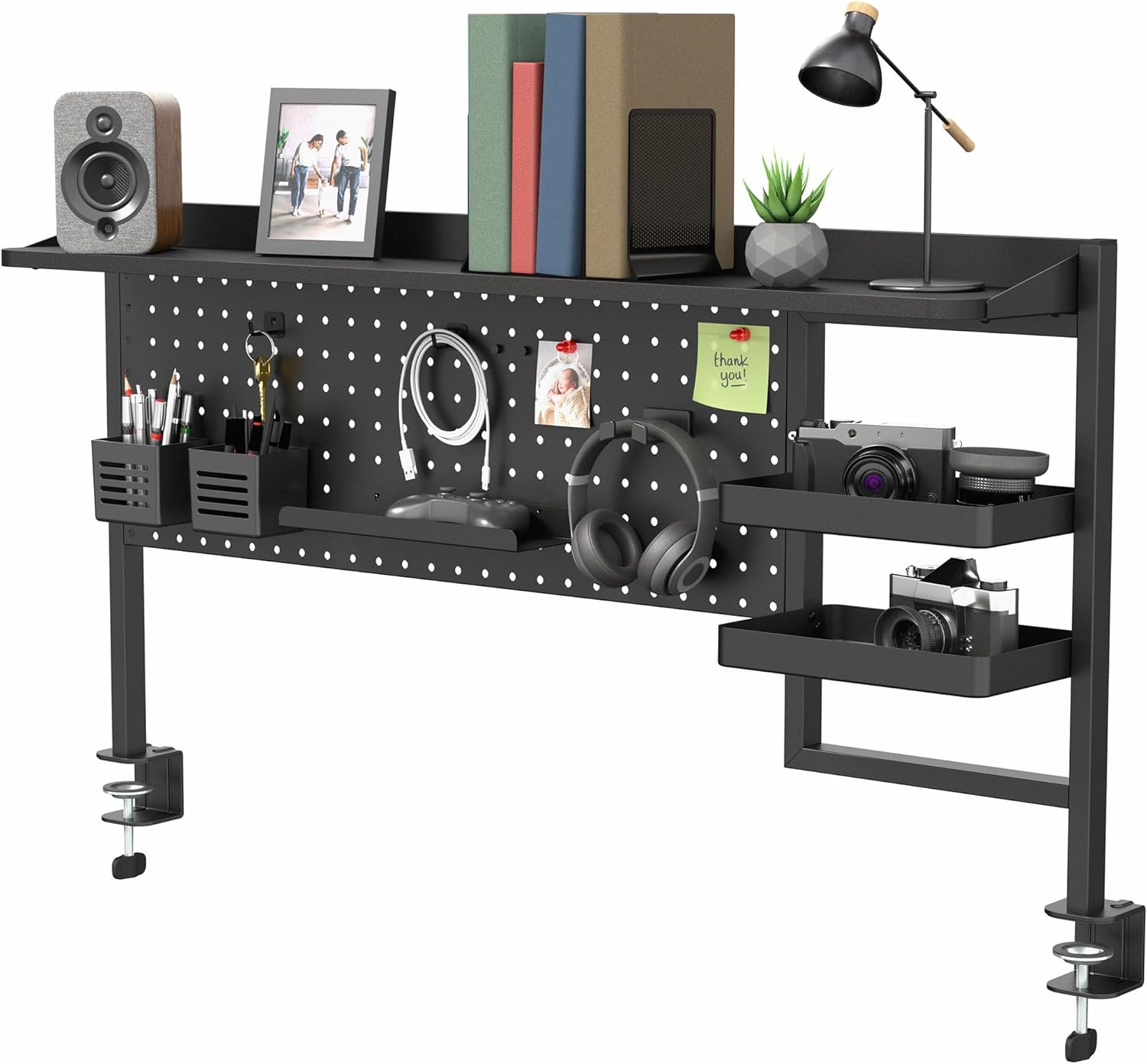 VIVO Steel Clamp-On 46 X 25 Inch Desk Pegboard System with Storage Shelf and Acc