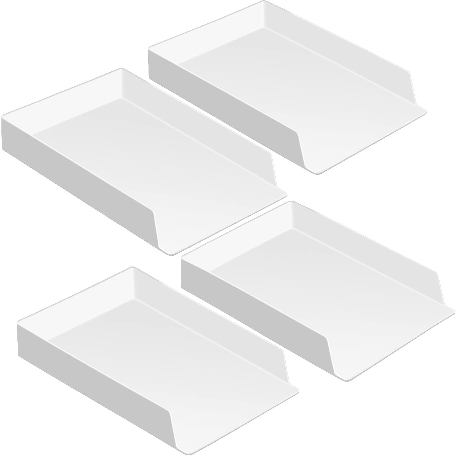 4 Pcs Stackable Desk Organizer Trays 12.8 x 9.45 x 1.97 inches, White