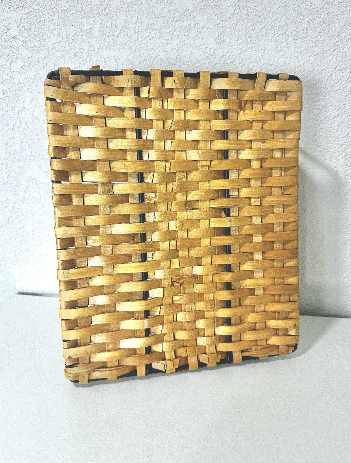 Letter Holder Wicker and Black Metal Desktop Tray Organizer Rustic