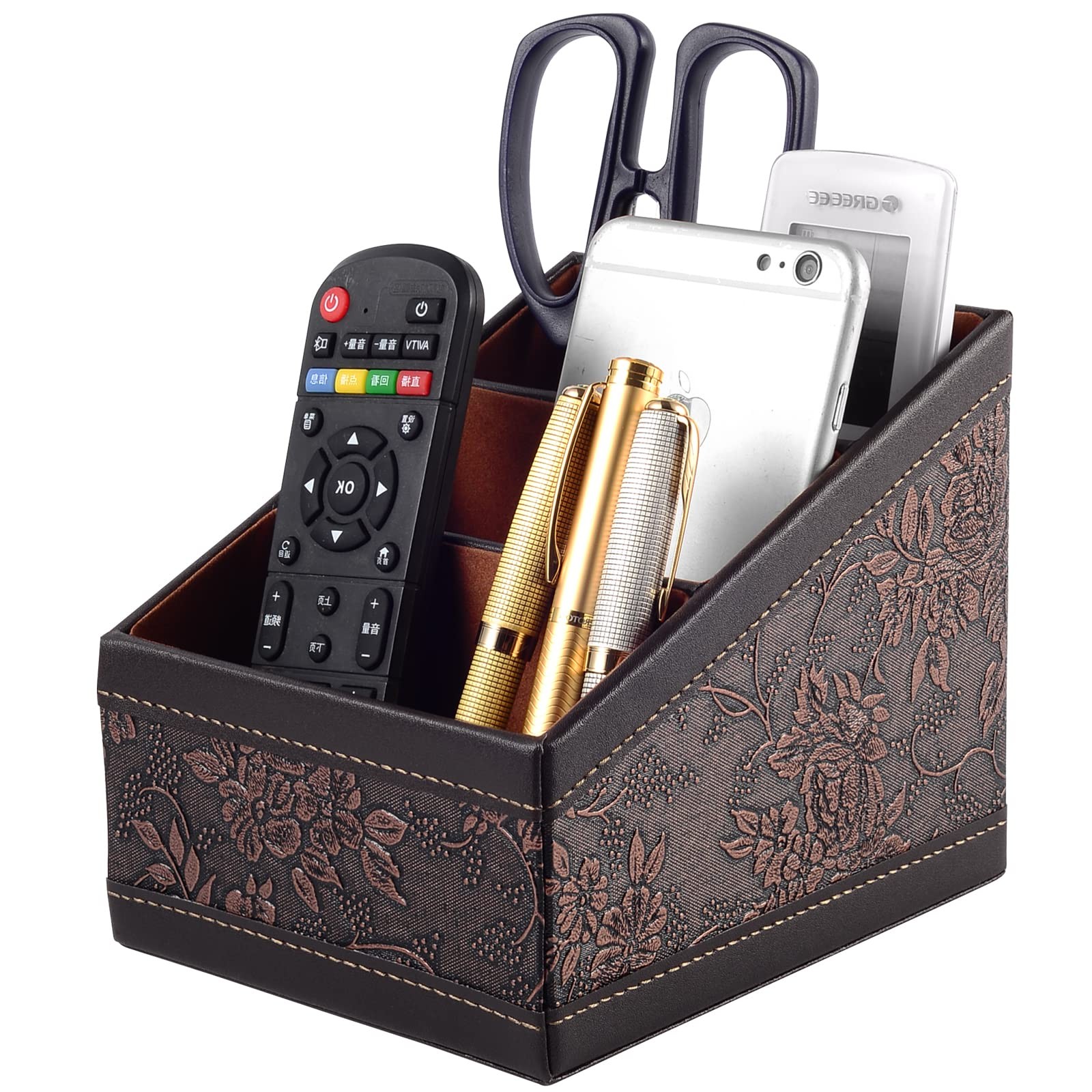 PU Leather TV Remote Control Holder with 3 Compartments,Nightstand Caddy Orga…